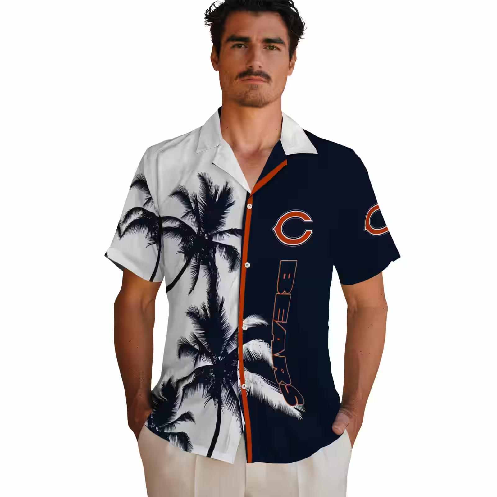 chicago bears palm trees blue white hawaiian shirt fashion forward