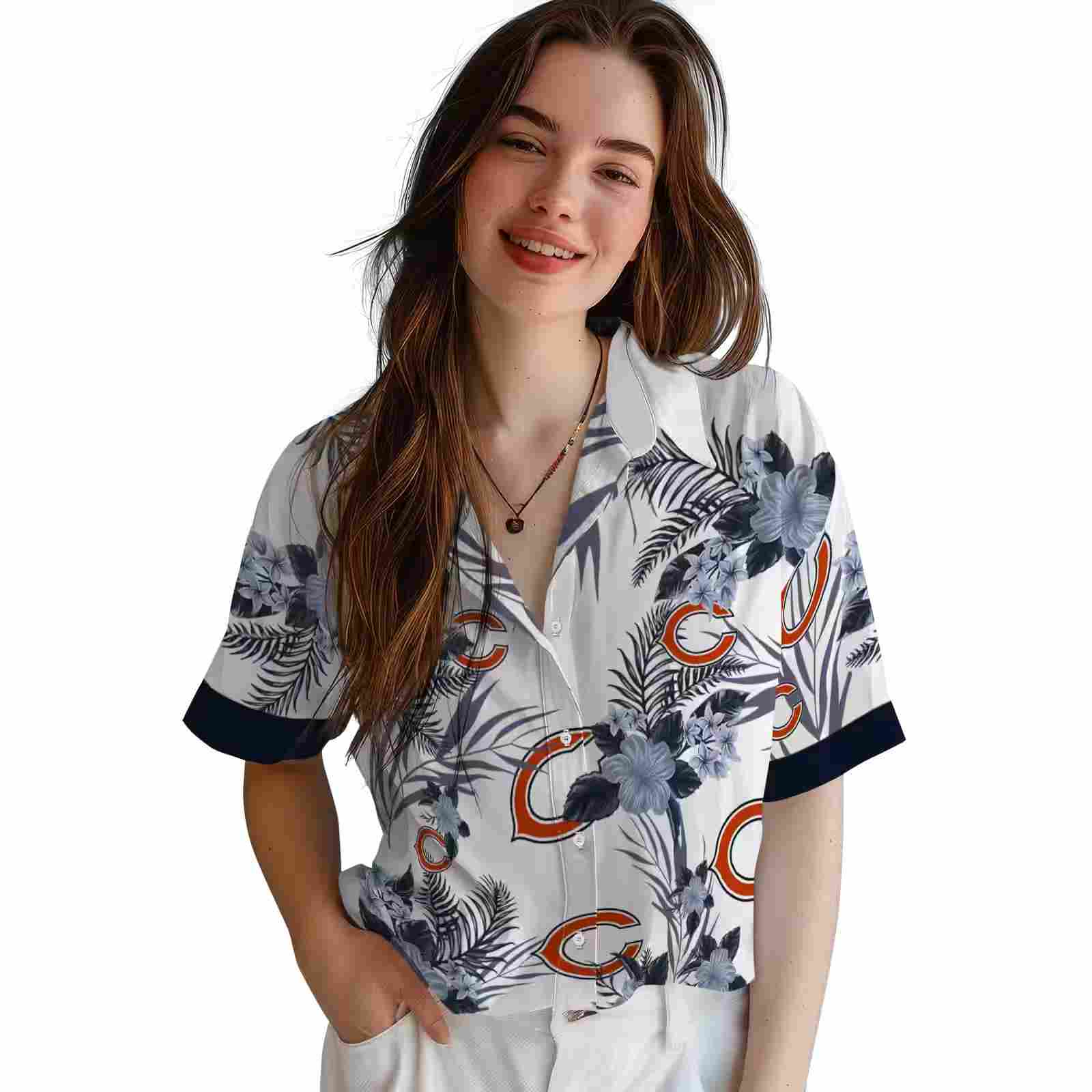 chicago bears patriotic hibiscus design blue white hawaiian shirt latest model