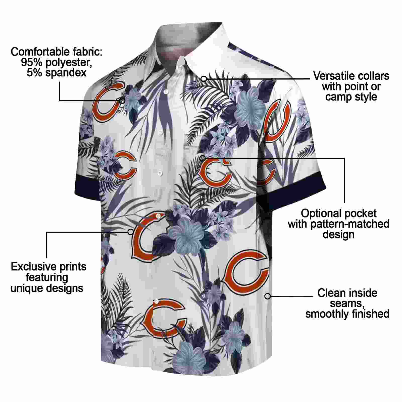 chicago bears patriotic hibiscus design blue white hawaiian shirt new arrival