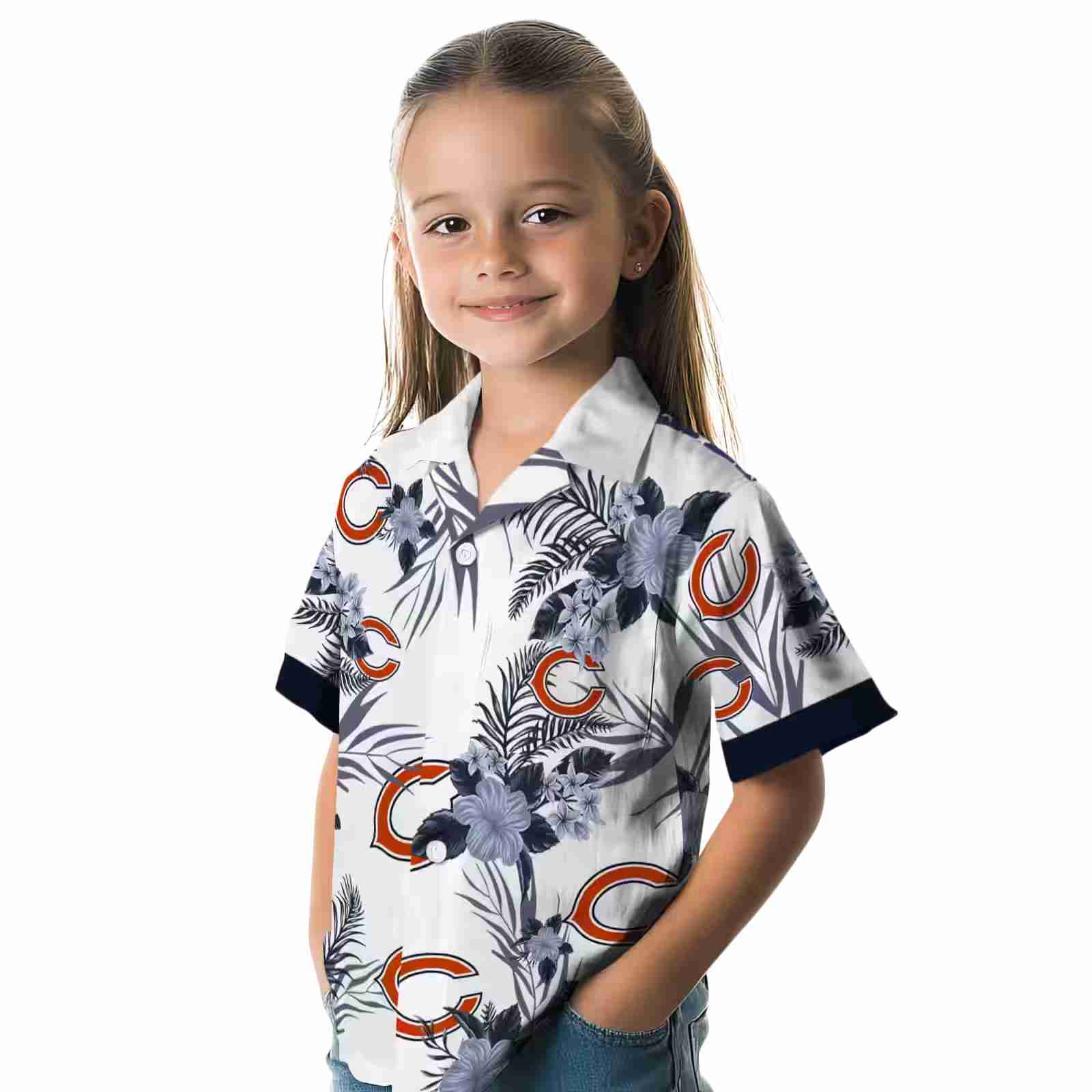 chicago bears patriotic hibiscus design blue white hawaiian shirt premium grade