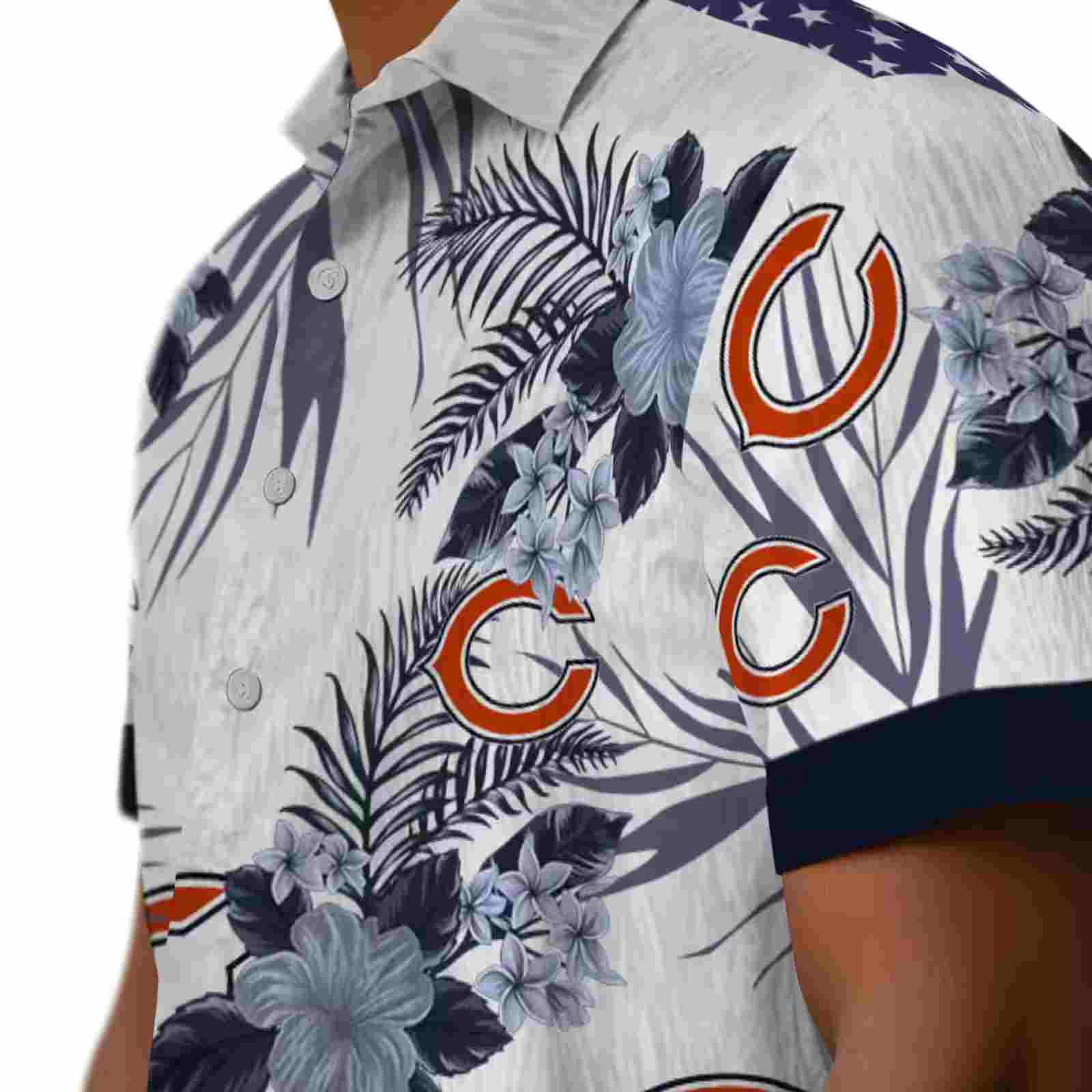 chicago bears patriotic hibiscus design blue white hawaiian shirt trendy