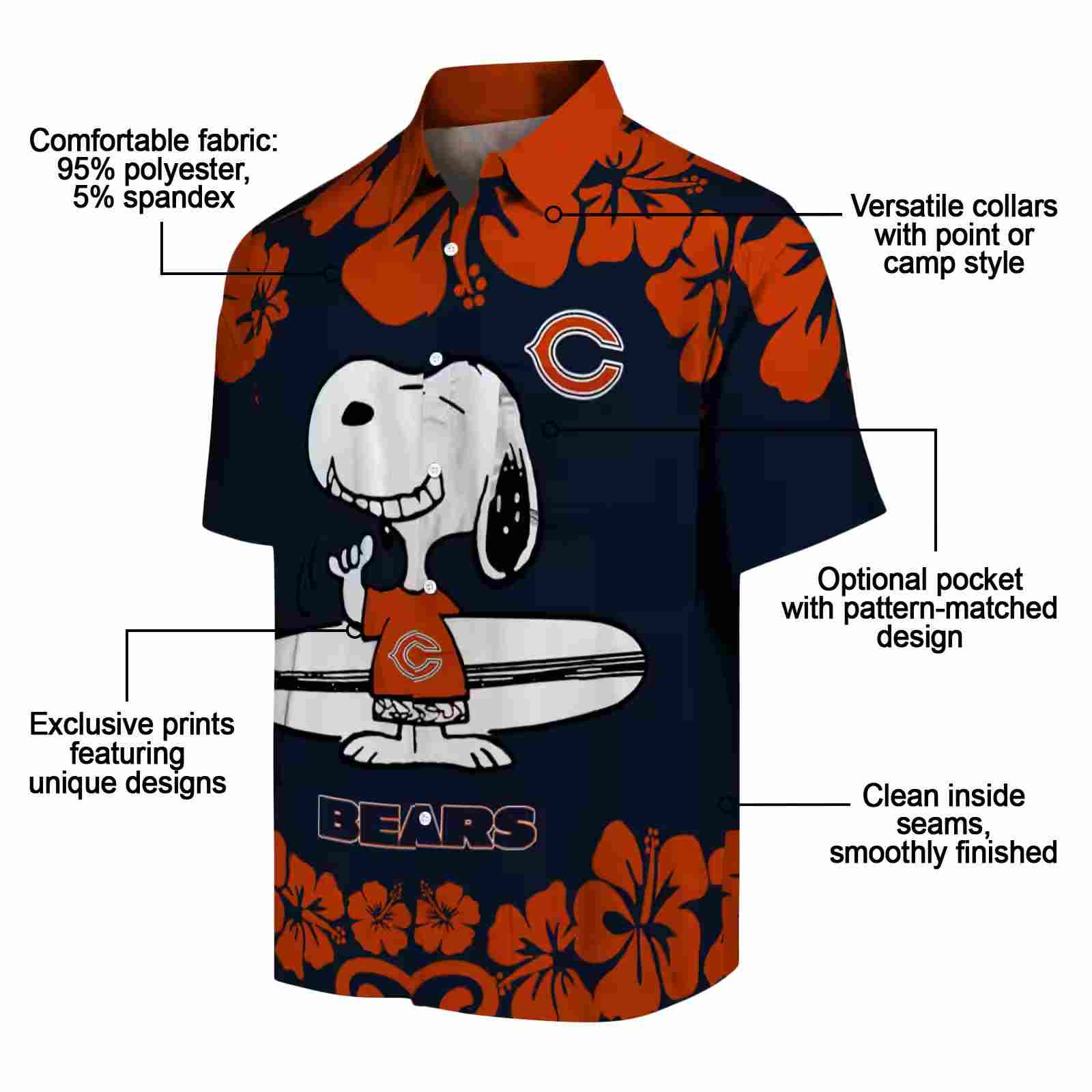 chicago bears snoopy surf blue white hawaiian shirt new arrival