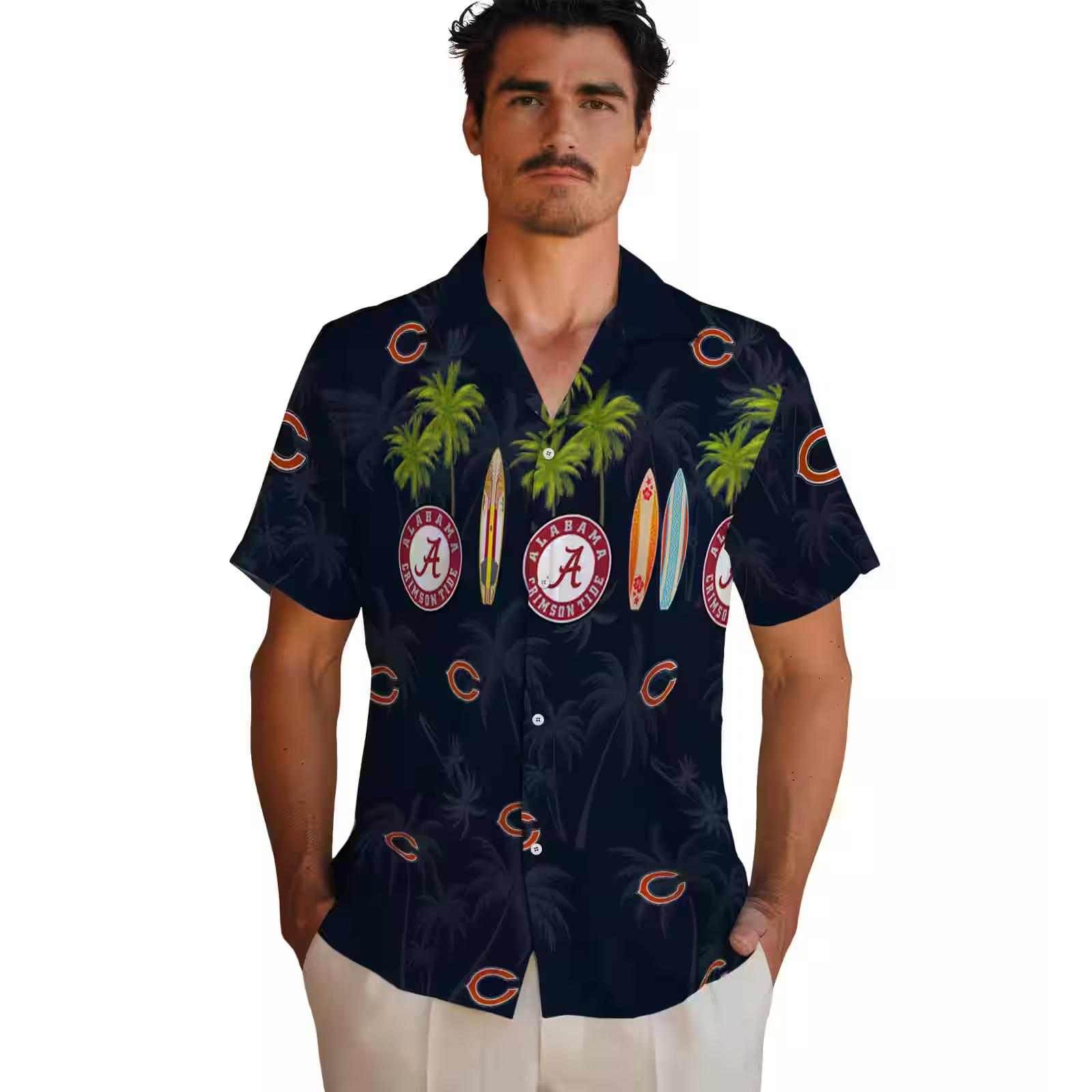 chicago bears surfboard palm blue hawaiian shirt fashion forward