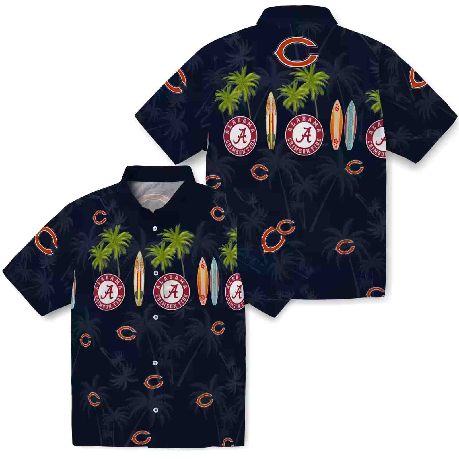 chicago bears surfboard palm blue hawaiian shirt high quality