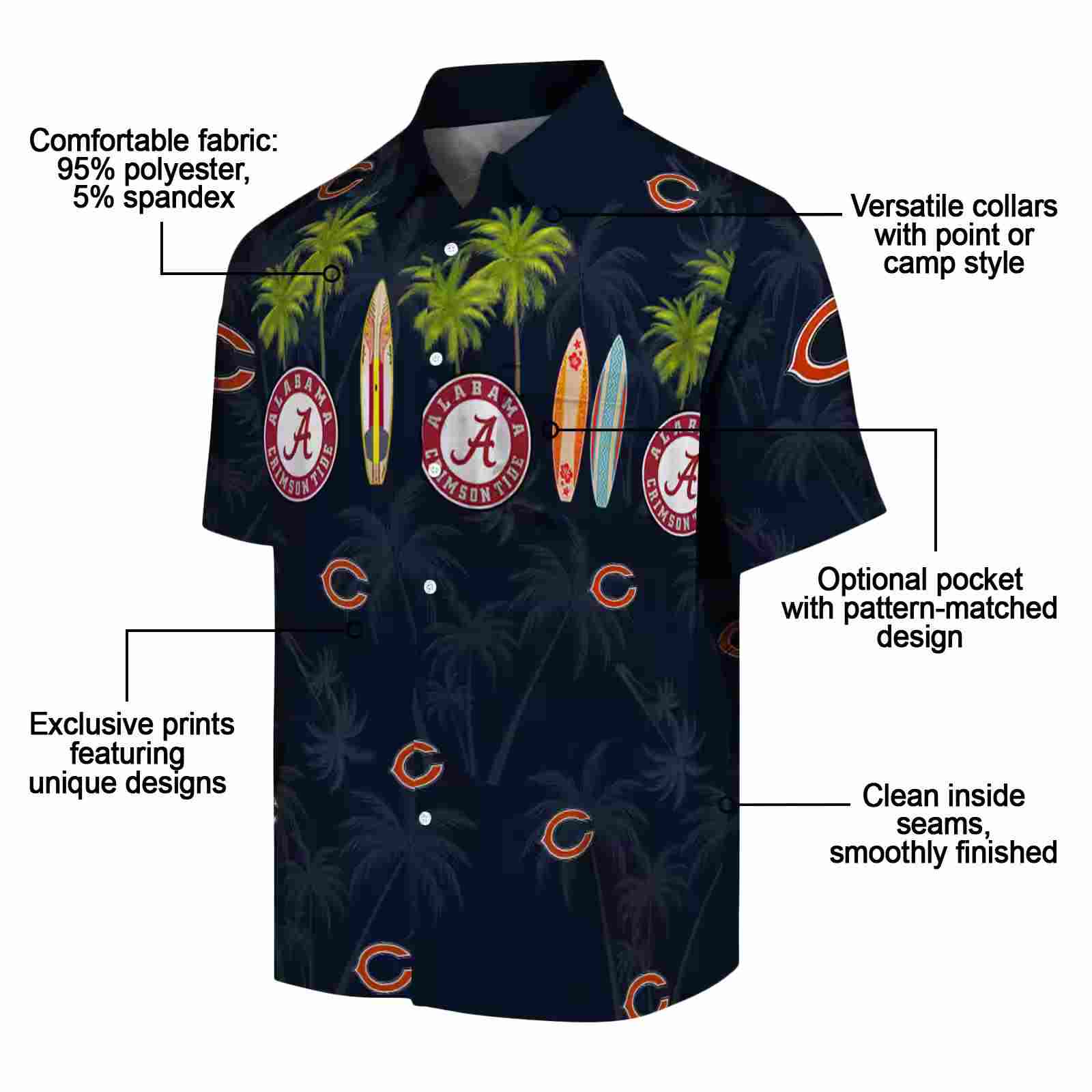 chicago bears surfboard palm blue hawaiian shirt new arrival