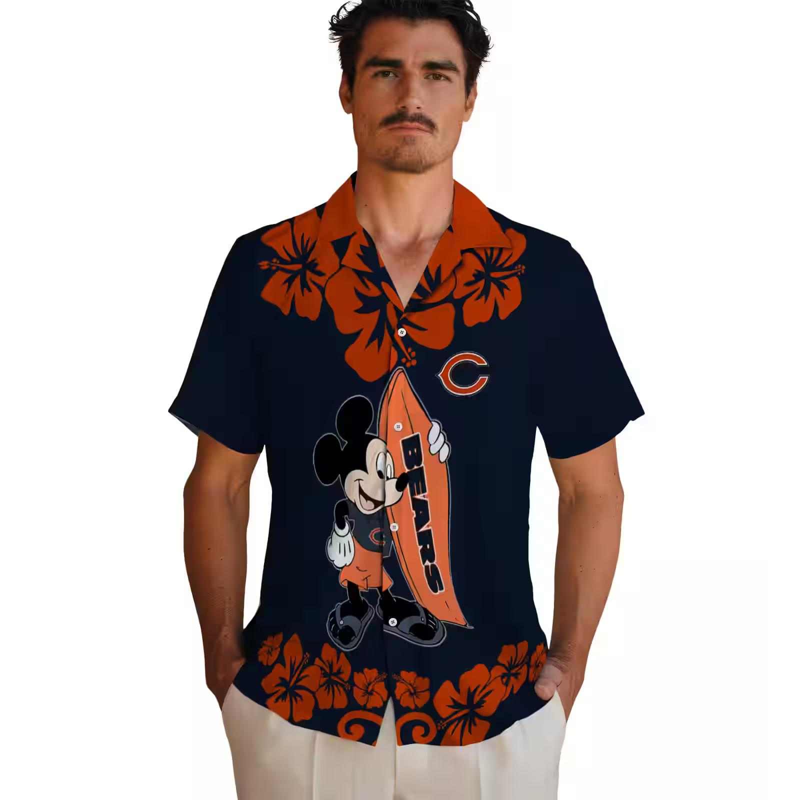 chicago bears surfing mickey blue hawaiian shirt fashion forward