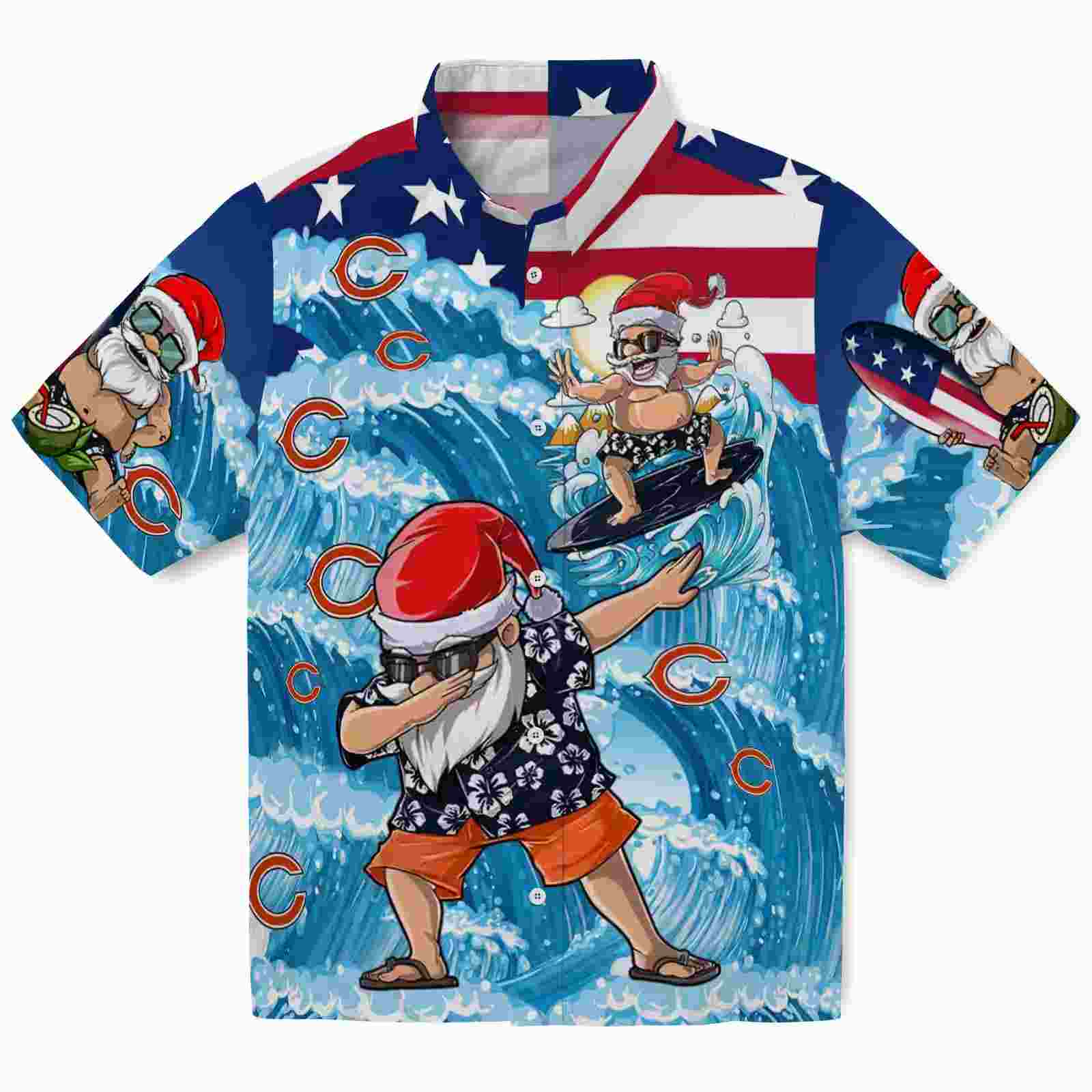 Chicago Bears Surfing Santa Blue Hawaiian Shirt