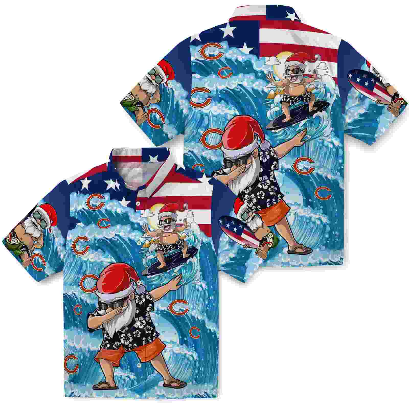 chicago bears surfing santa blue hawaiian shirt high quality