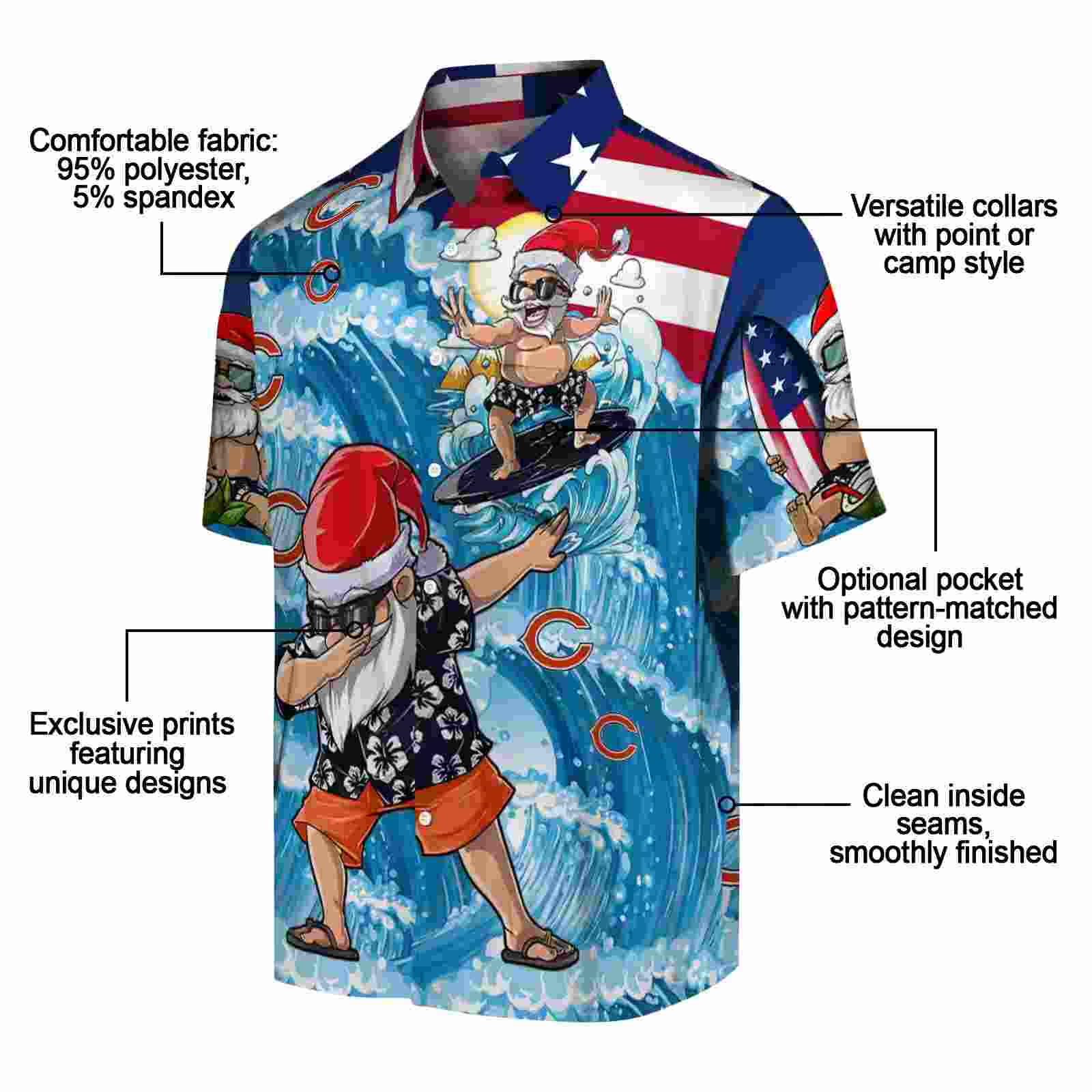 chicago bears surfing santa blue hawaiian shirt new arrival