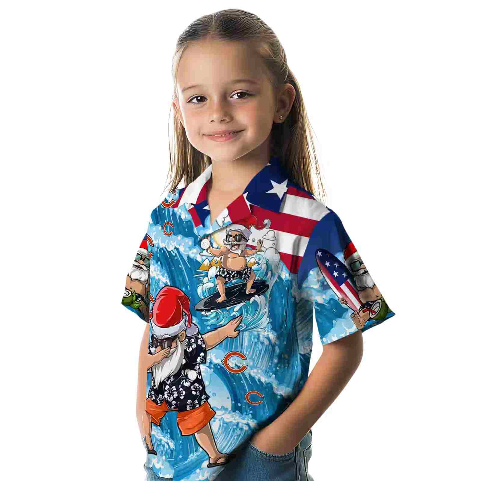 chicago bears surfing santa blue hawaiian shirt premium grade