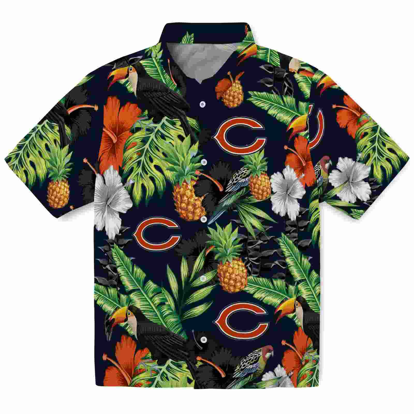 Chicago Bears Toucan Hibiscus Pineapple Blue Green Hawaiian Shirt