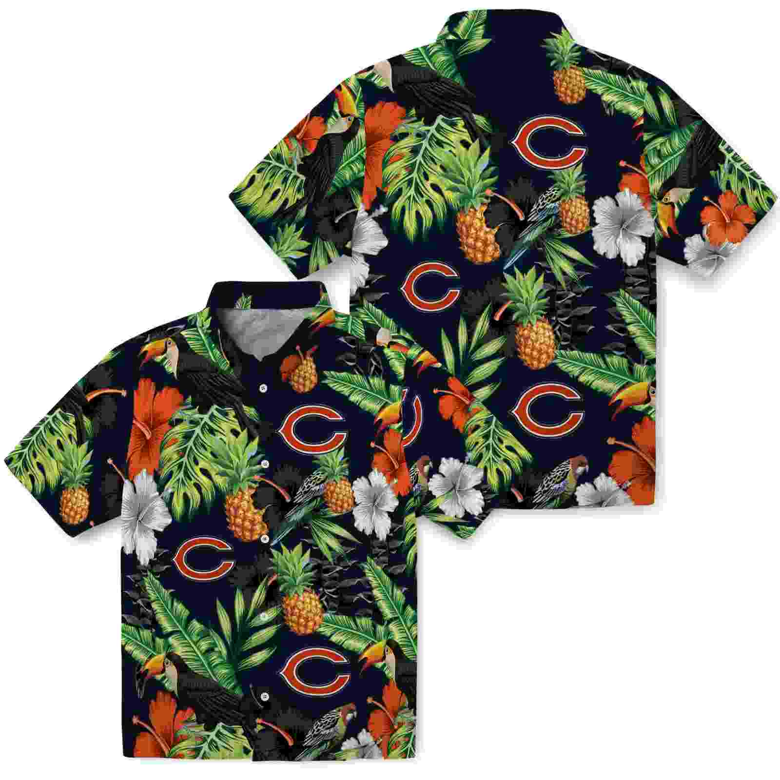 chicago bears toucan hibiscus pineapple blue green hawaiian shirt high quality