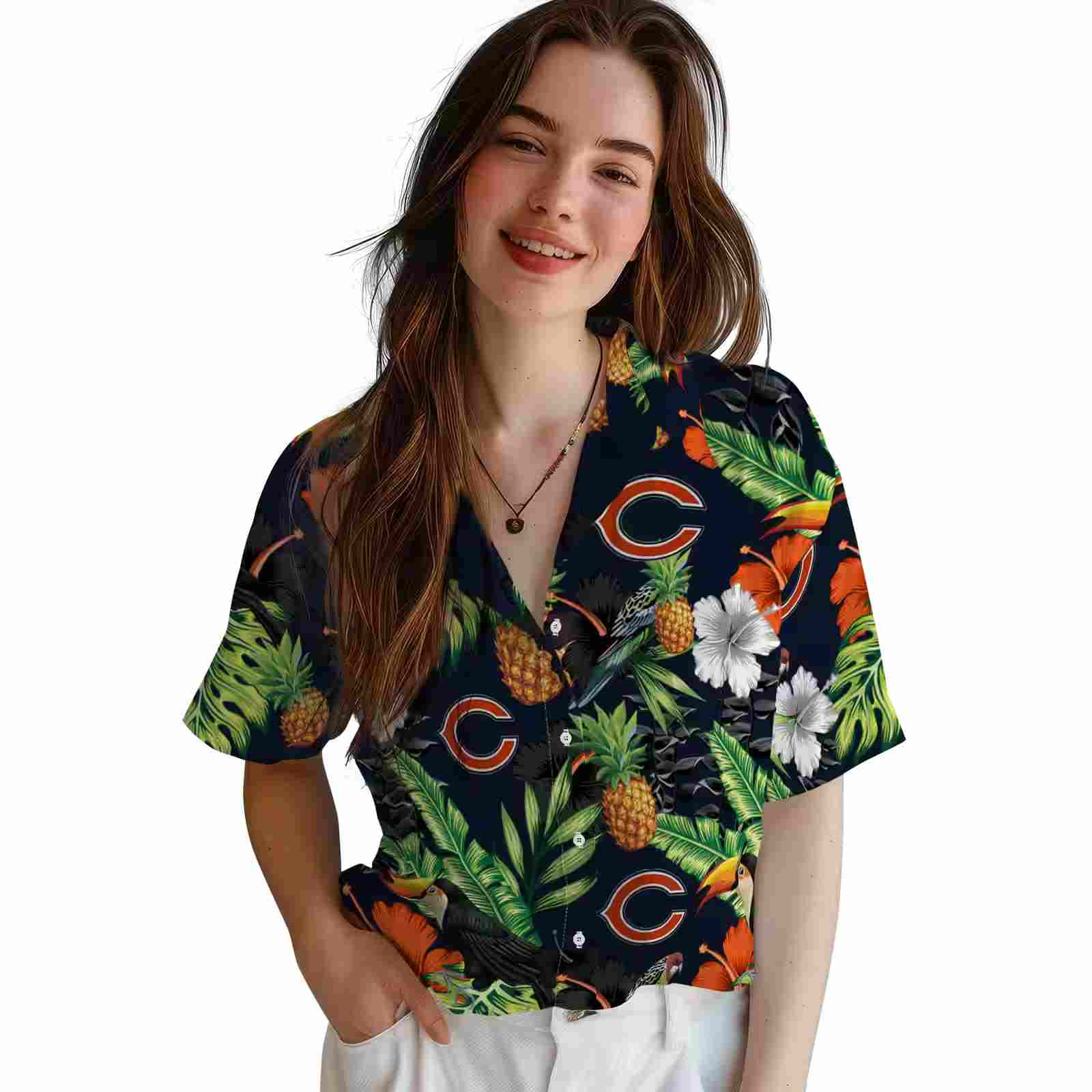 chicago bears toucan hibiscus pineapple blue green hawaiian shirt latest model