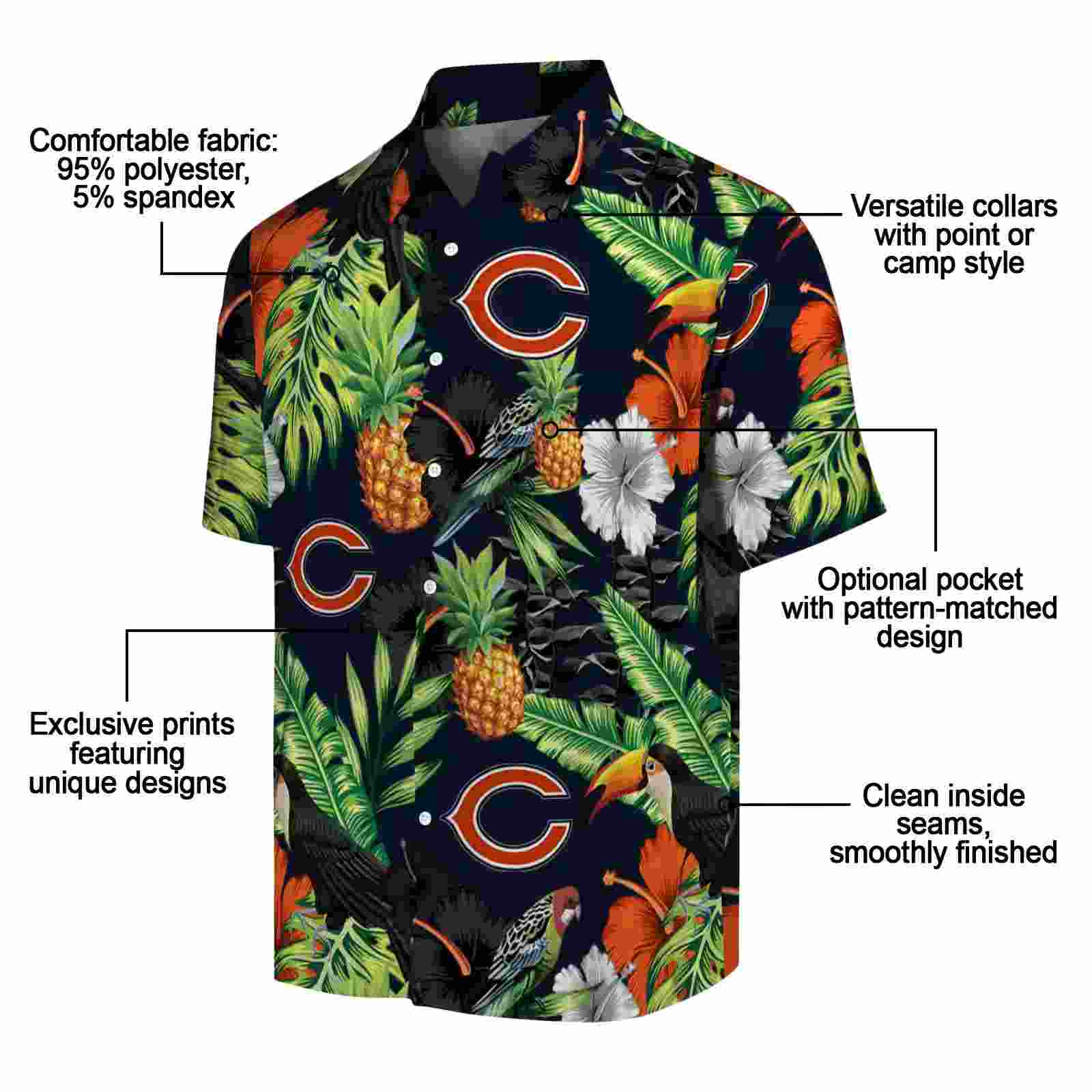 chicago bears toucan hibiscus pineapple blue green hawaiian shirt new arrival