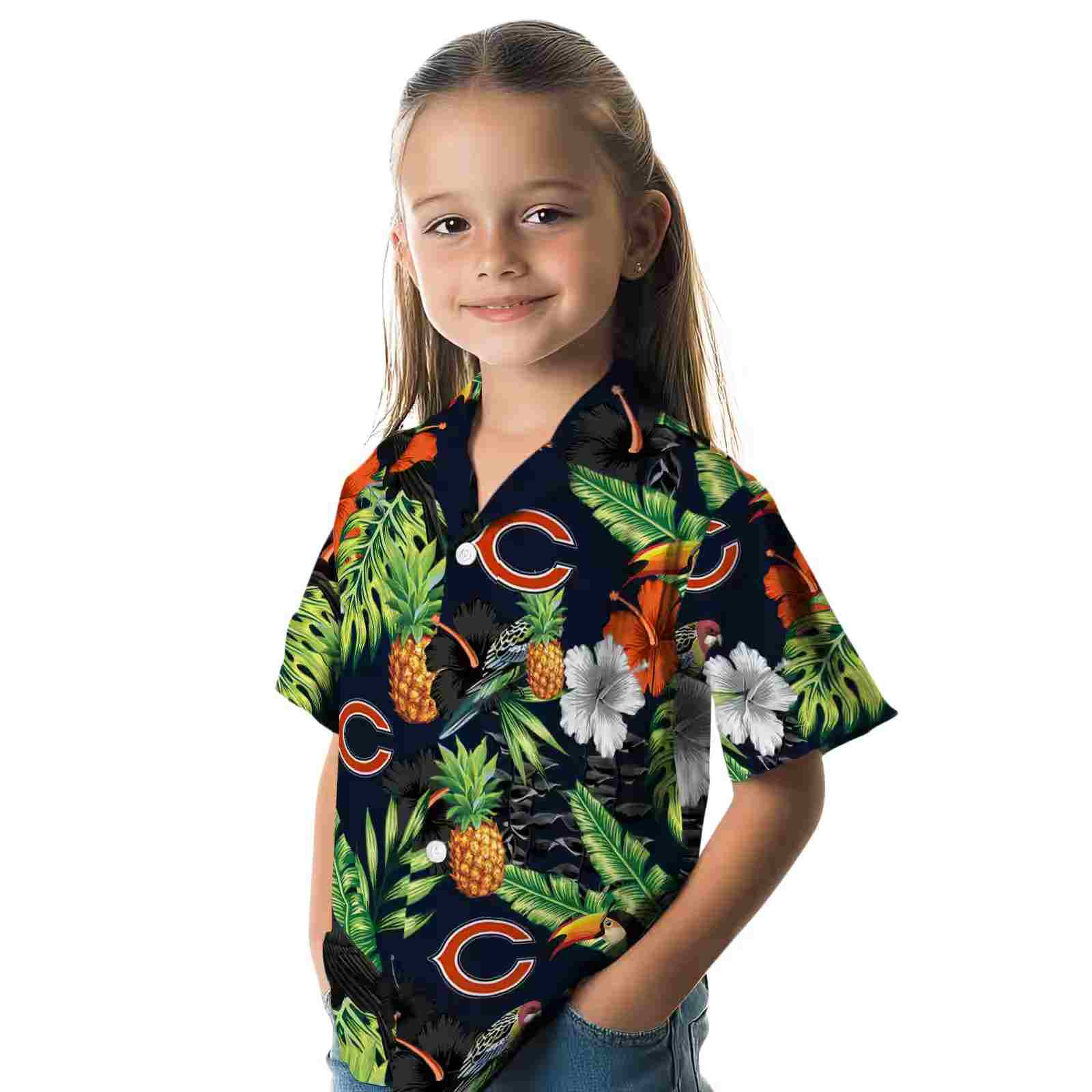 chicago bears toucan hibiscus pineapple blue green hawaiian shirt premium grade