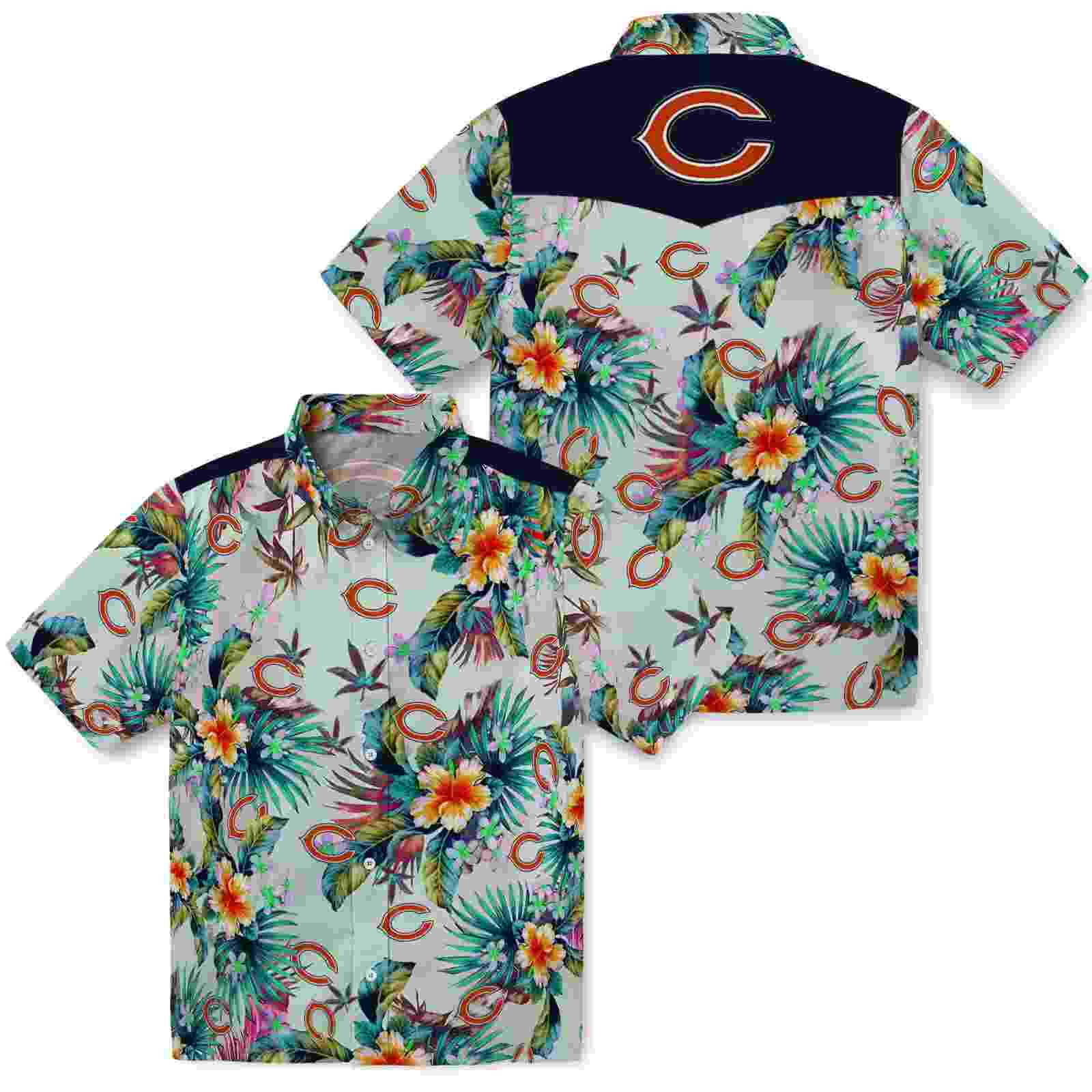 chicago bears tropical foliage green hawaiian shirt high quality