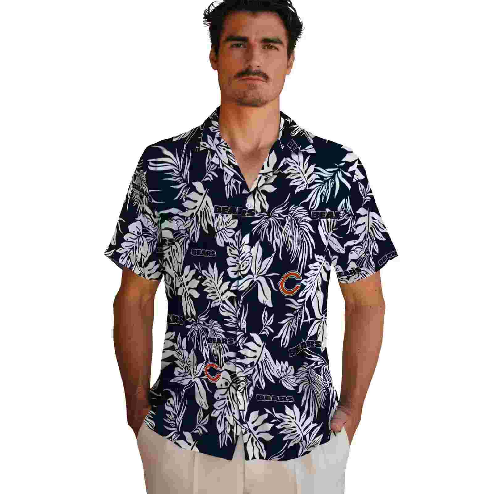 chicago bears tropical leaf blue white hawaiian shirt fashion forward