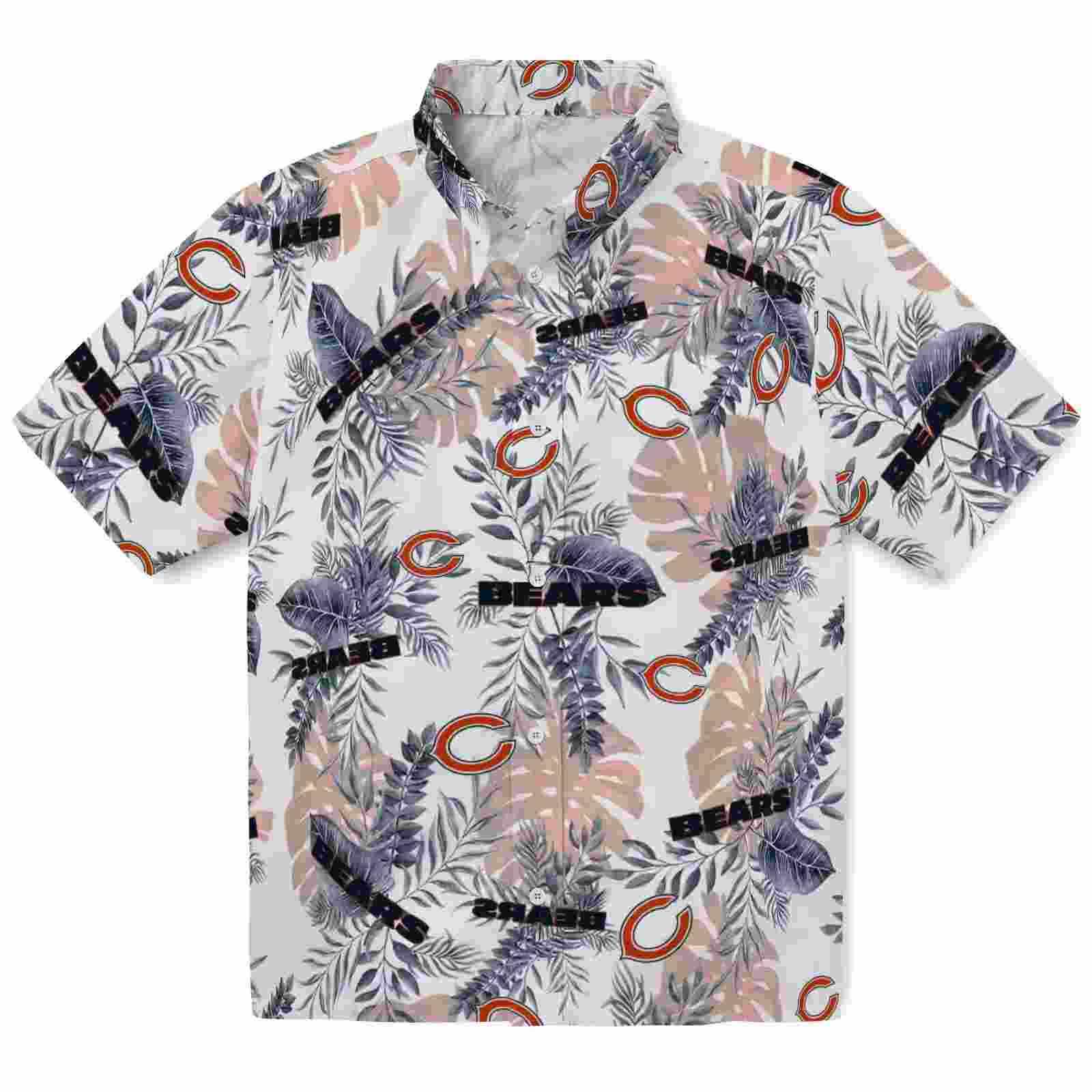 Chicago Bears Tropical Leaves Blue White Hawaiian Shirt