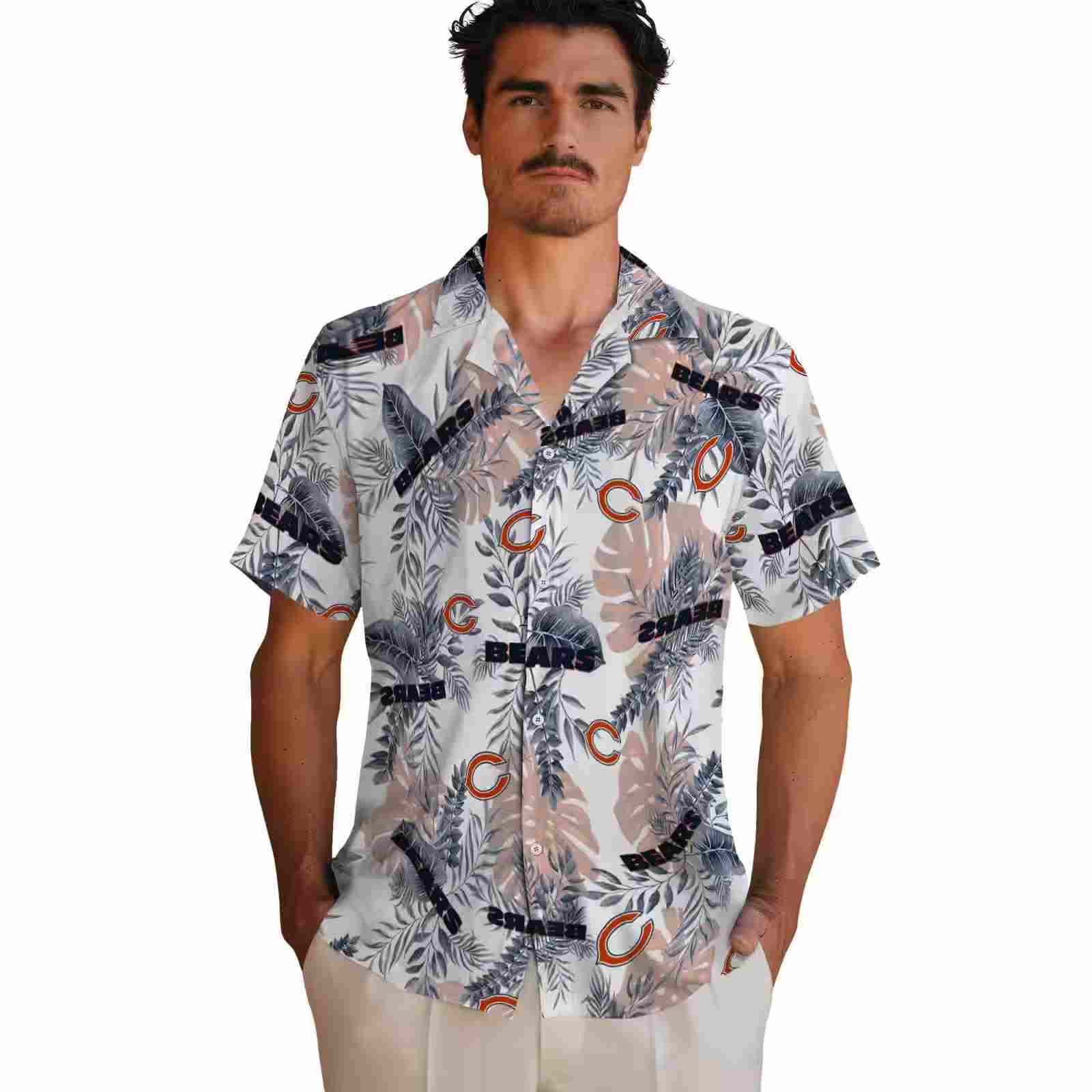 chicago bears tropical leaves blue white hawaiian shirt fashion forward