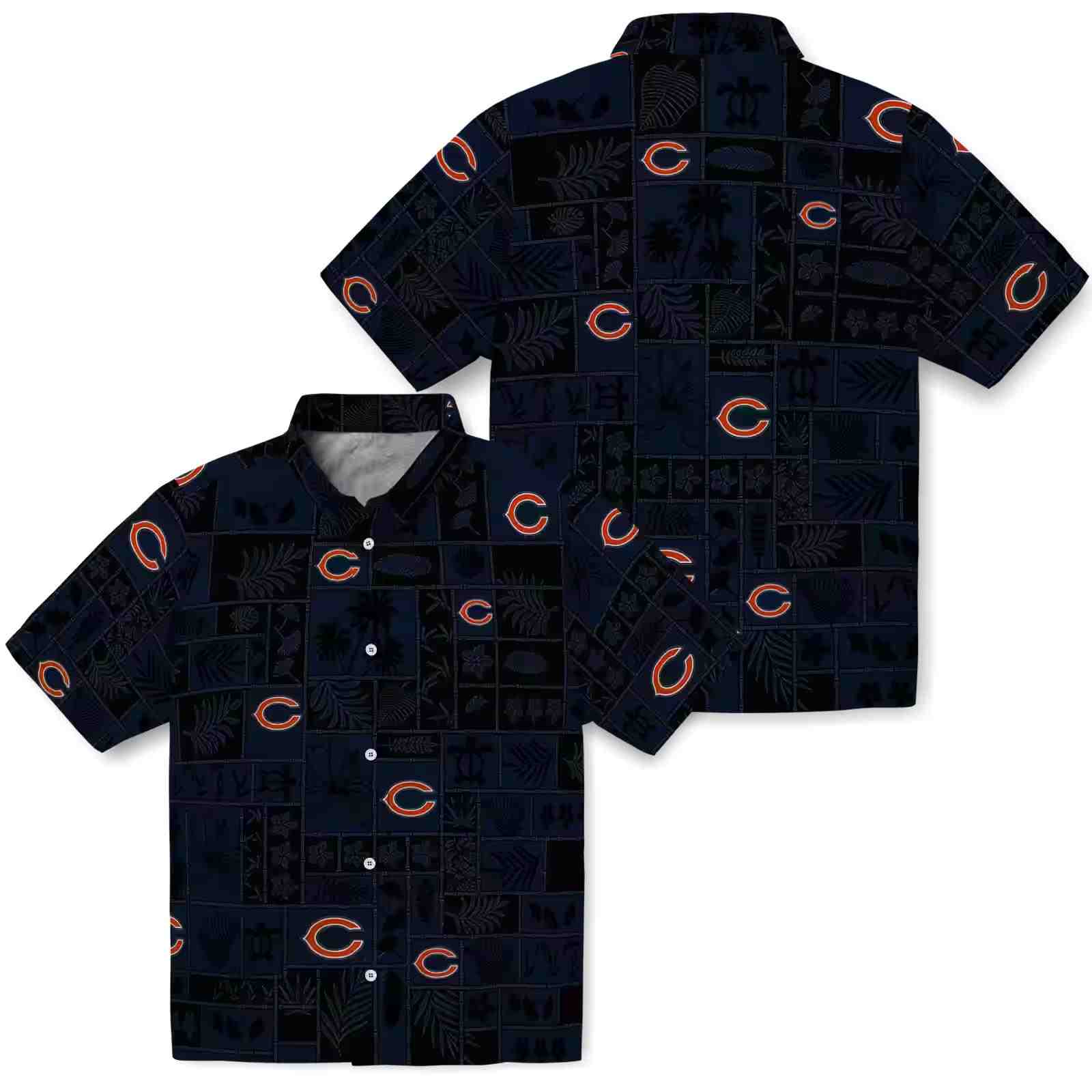 chicago bears tropical patchwork blue black hawaiian shirt high quality