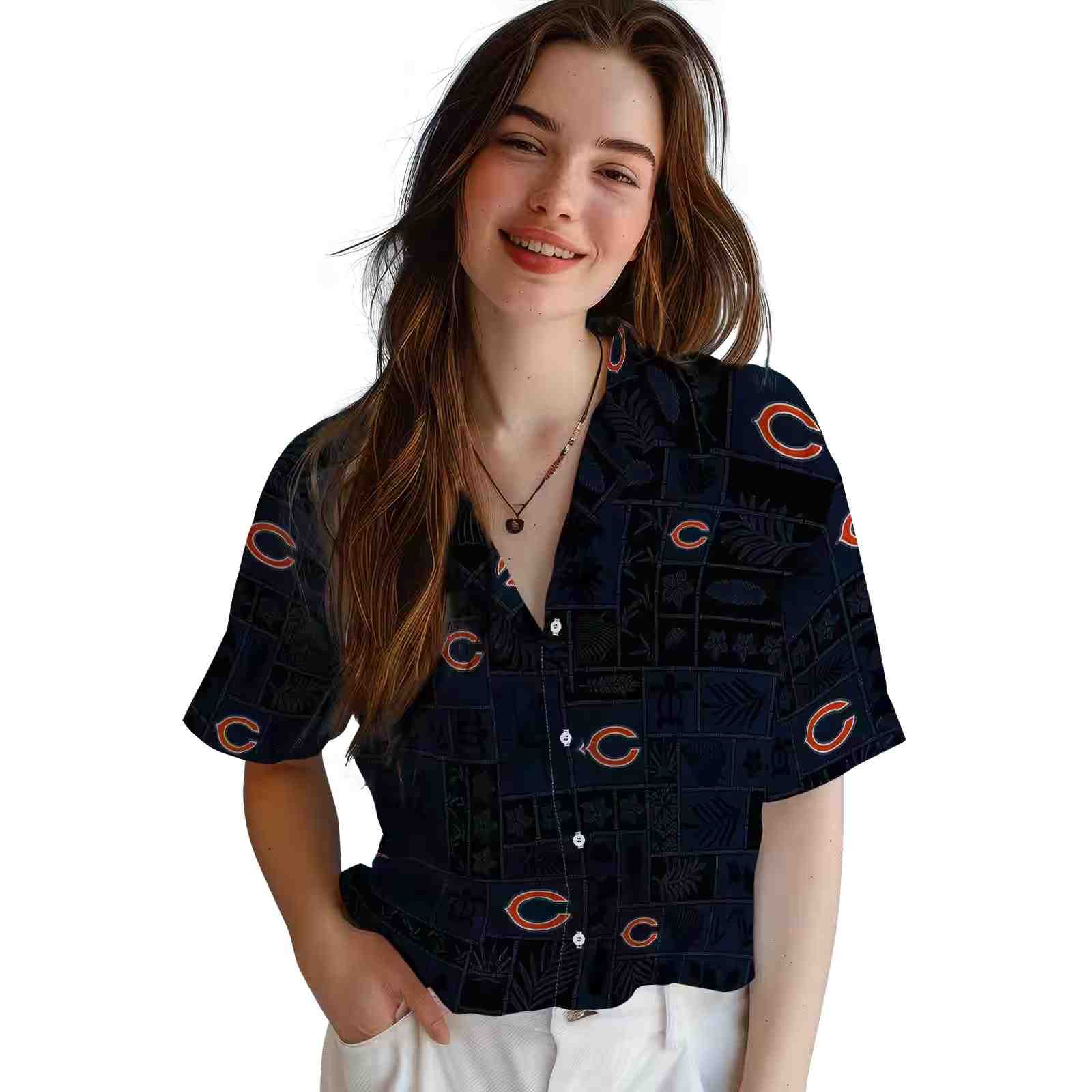 chicago bears tropical patchwork blue black hawaiian shirt latest model