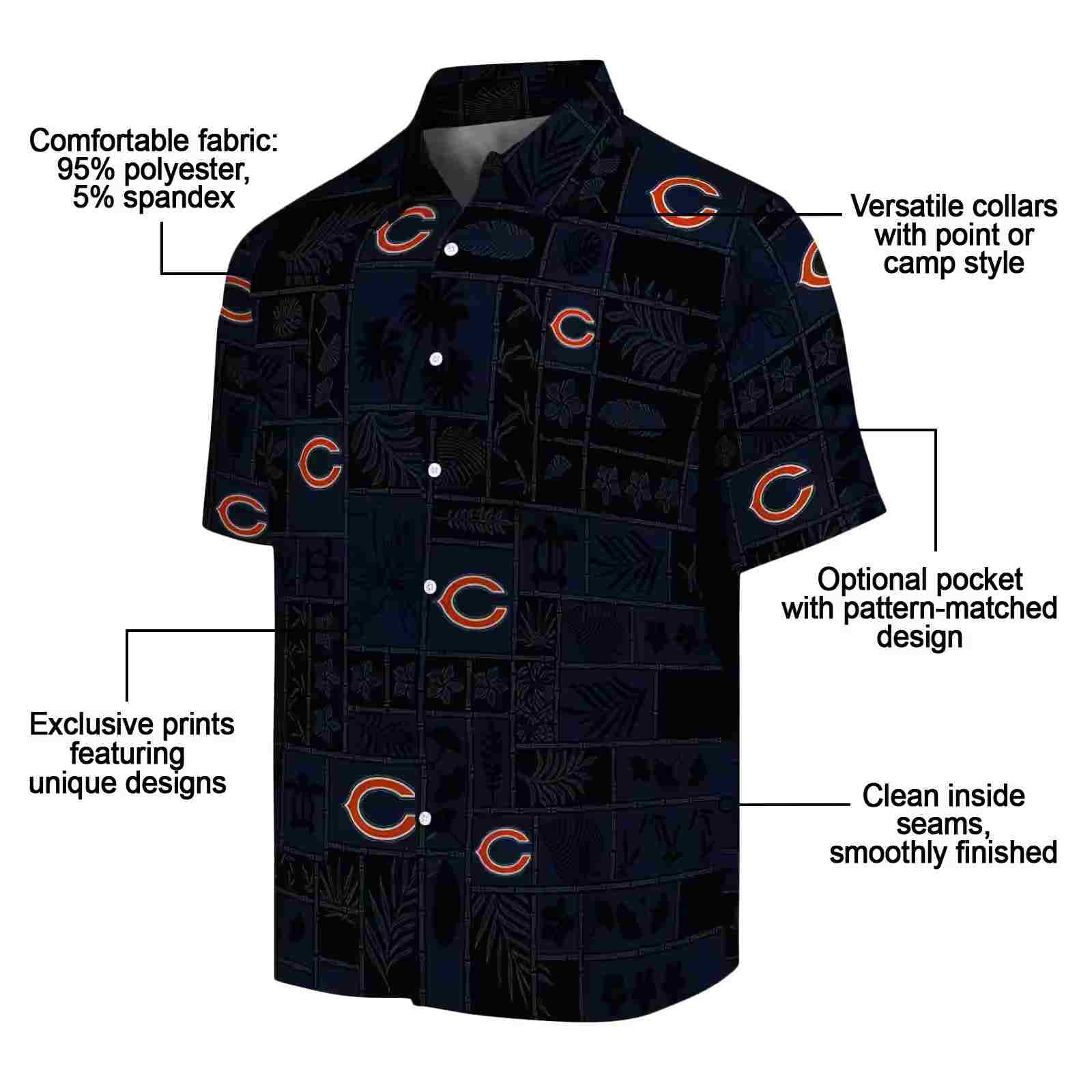 chicago bears tropical patchwork blue black hawaiian shirt new arrival