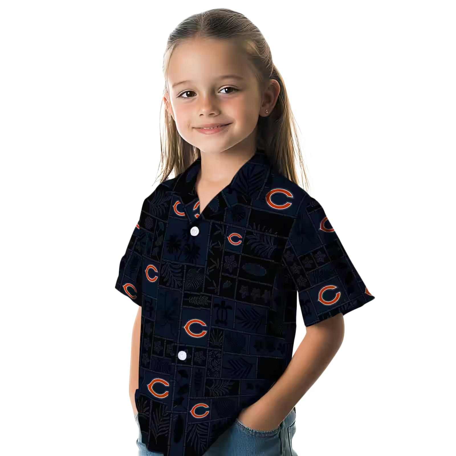 chicago bears tropical patchwork blue black hawaiian shirt premium grade