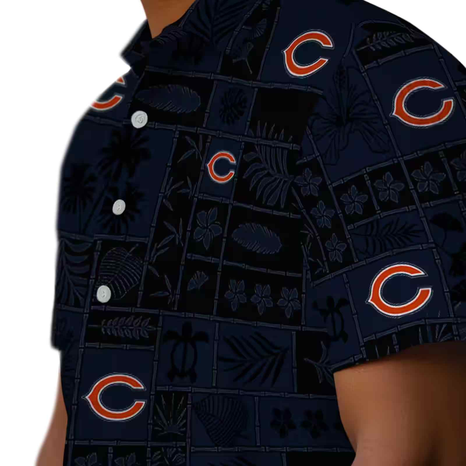 chicago bears tropical patchwork blue black hawaiian shirt trendy