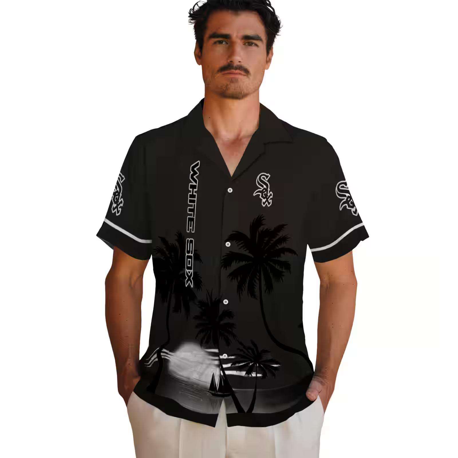 chicago white sox beach sunset black hawaiian shirt fashion forward