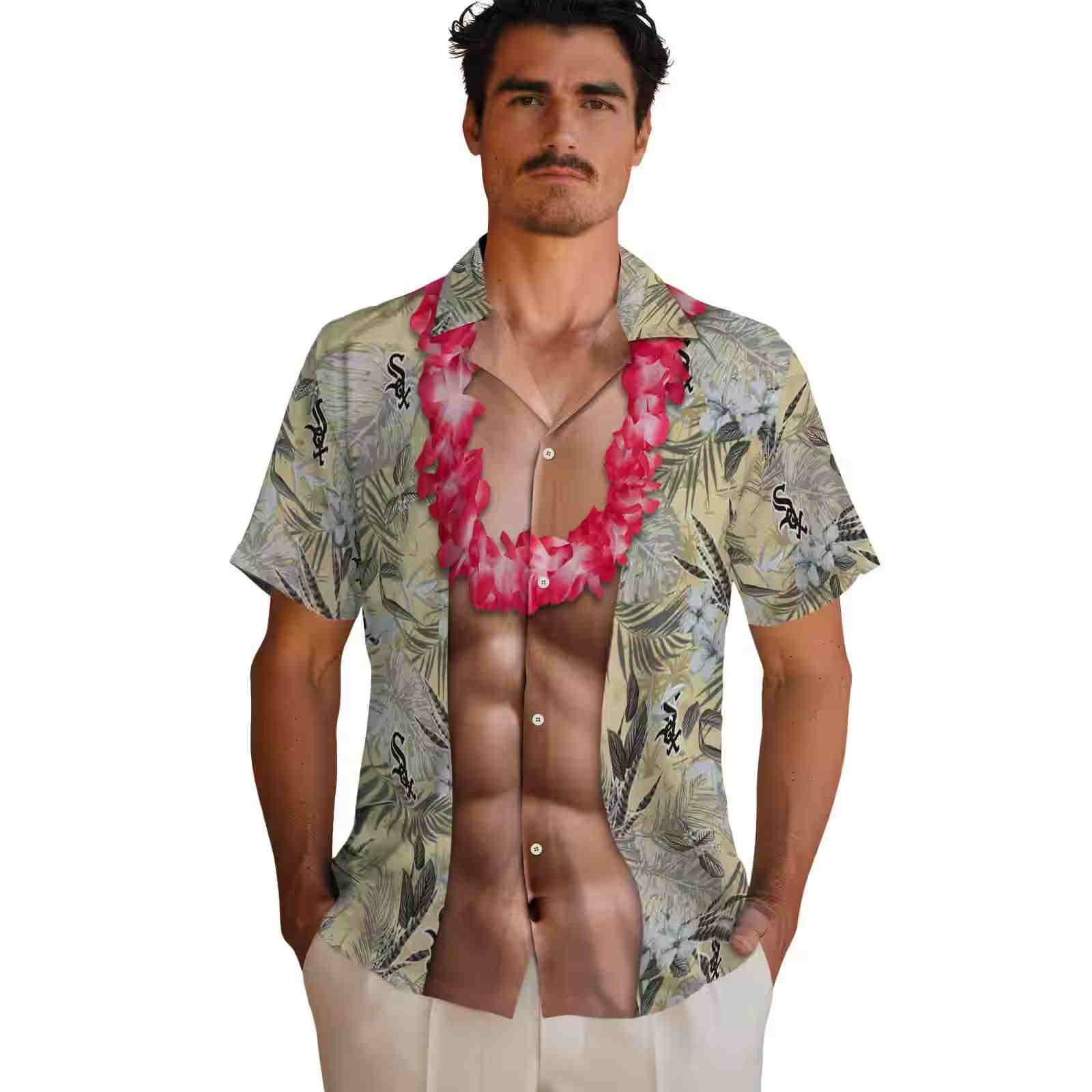 chicago white sox chest illusion black hawaiian shirt fashion forward