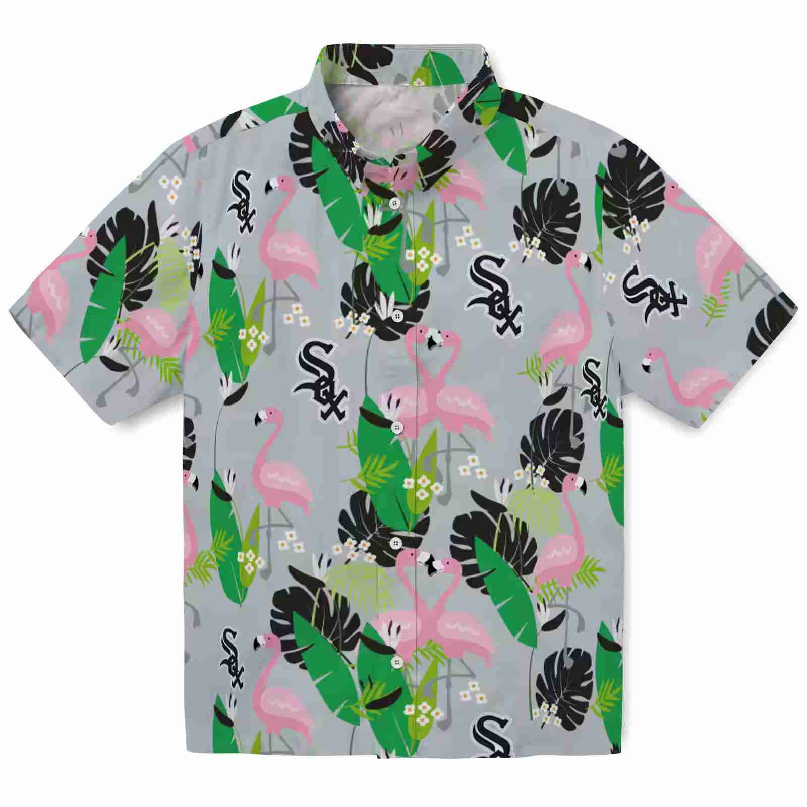 Chicago White Sox Flamingo Foliage Black Green Hawaiian Shirt