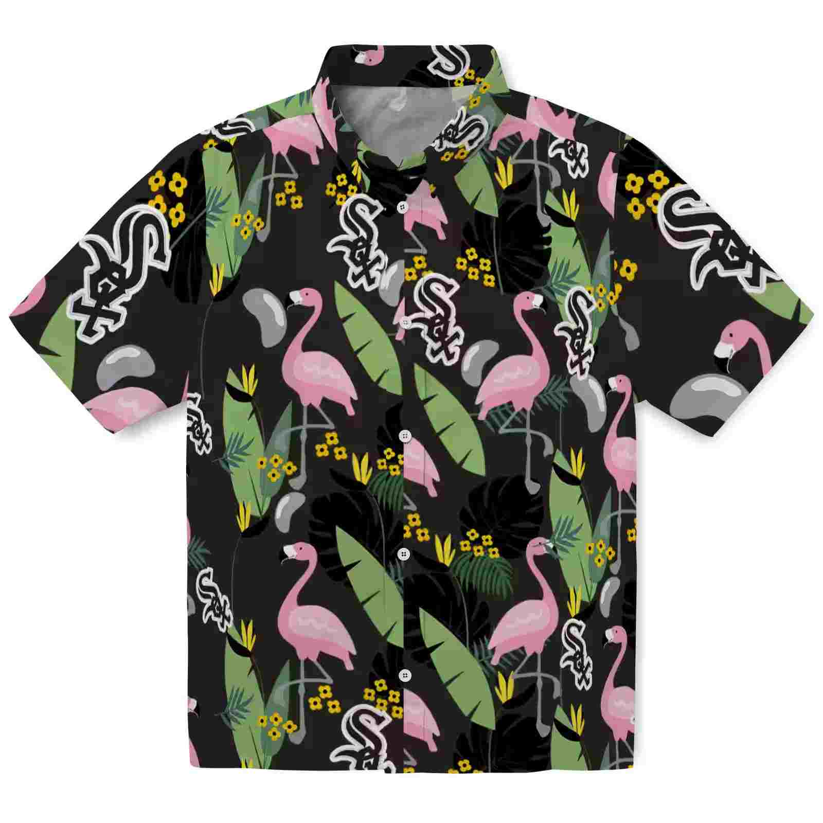 Chicago White Sox Flamingo Leaves Black Hawaiian Shirt