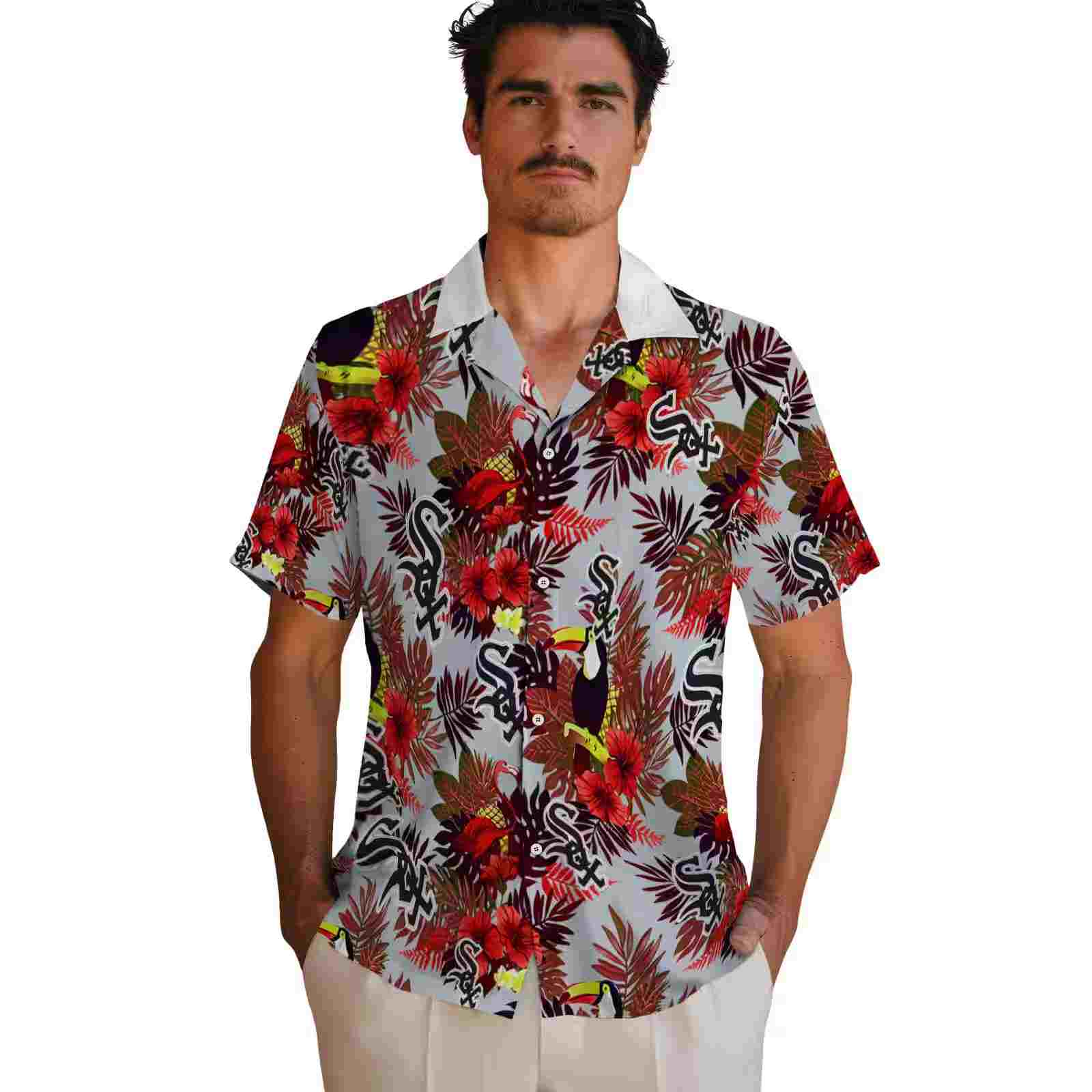 chicago white sox floral toucan black red hawaiian shirt fashion forward