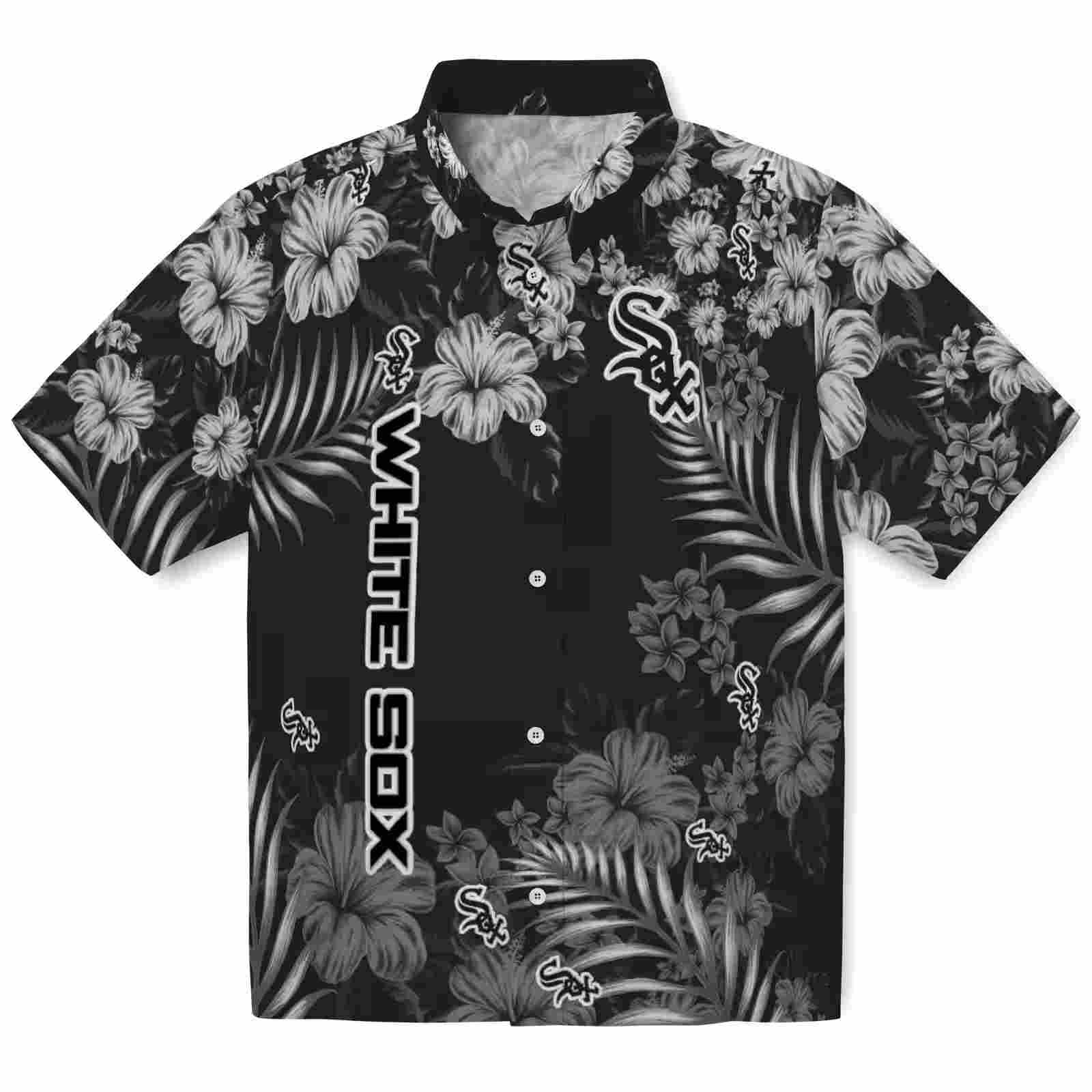 Chicago White Sox Hibiscus Print Black Hawaiian Shirt