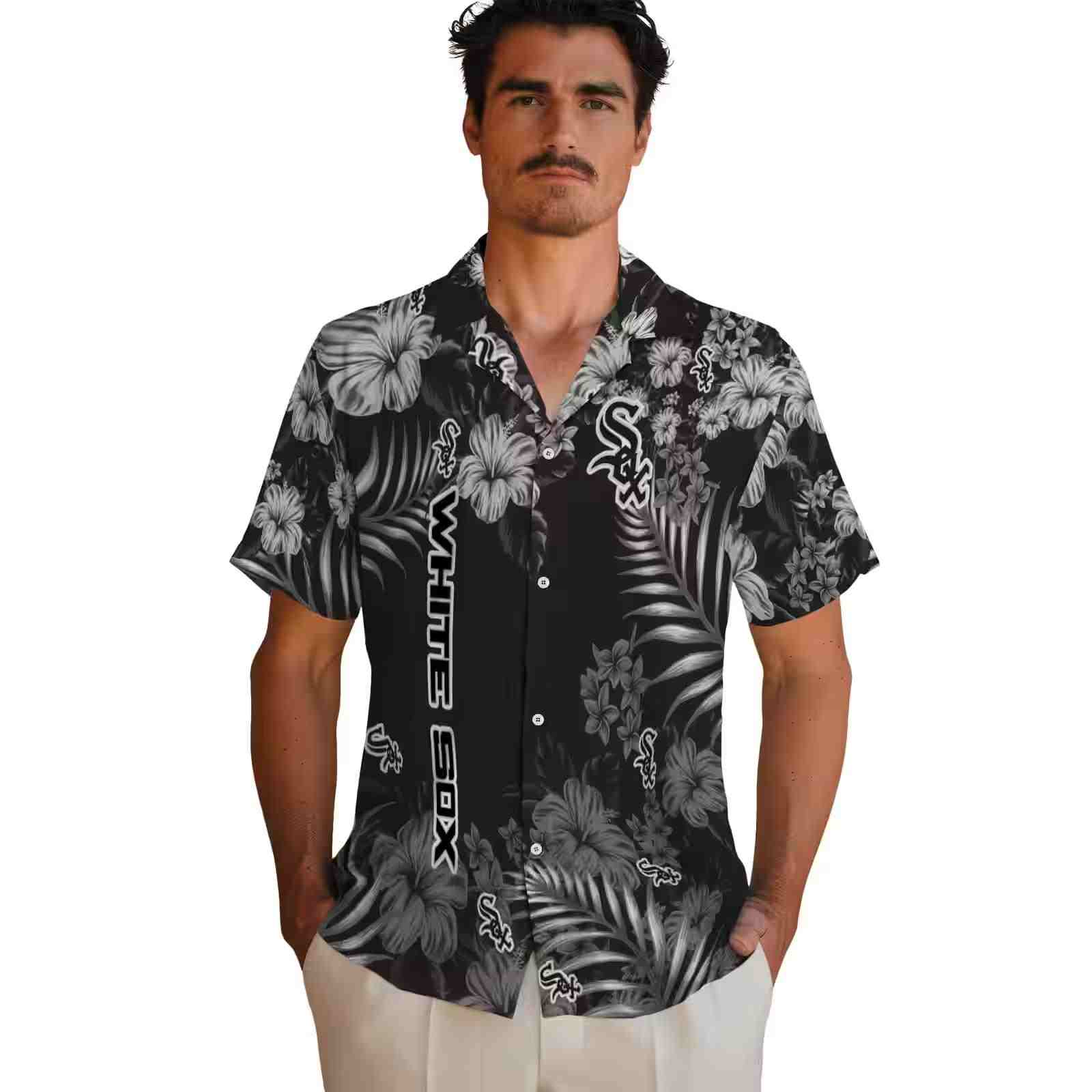 chicago white sox hibiscus print black hawaiian shirt fashion forward