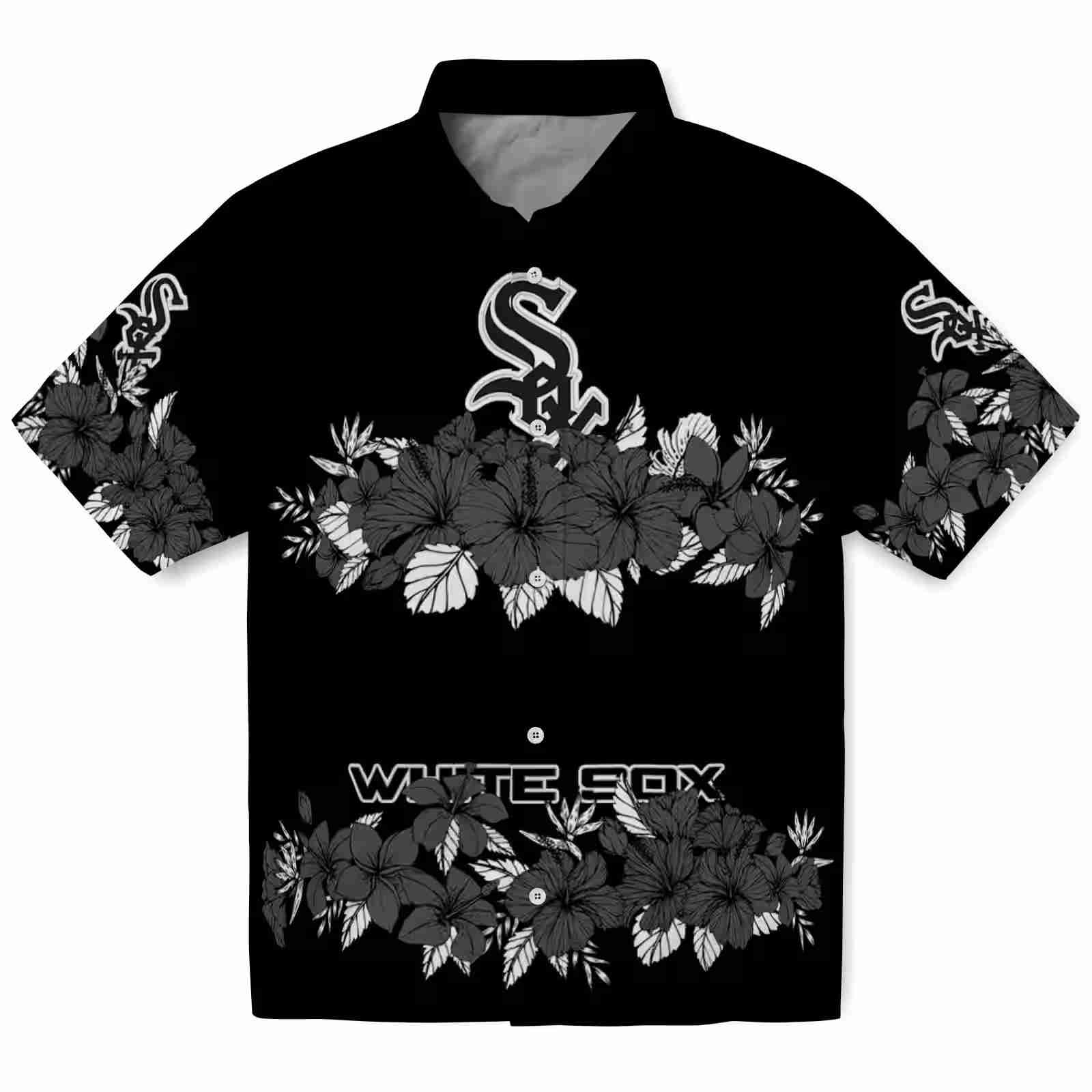 Chicago White Sox Hibiscus Stripe Black Hawaiian Shirt