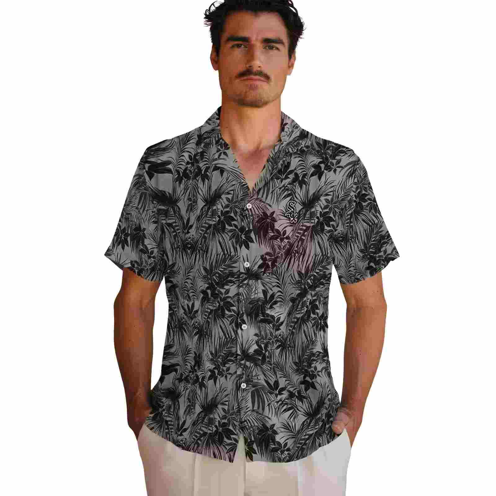 chicago white sox leafy pattern black hawaiian shirt fashion forward