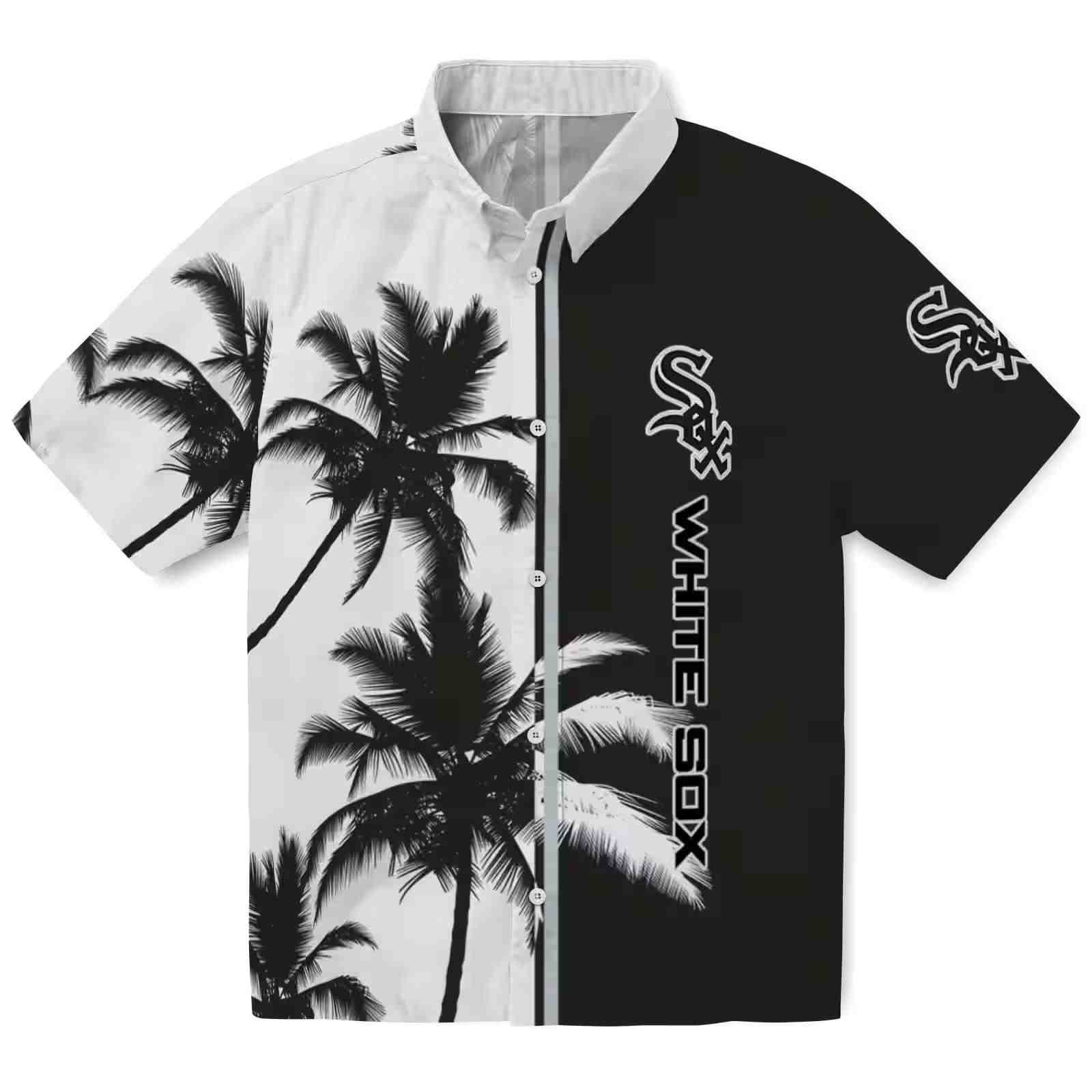 Chicago White Sox Palm Trees Black White Hawaiian Shirt