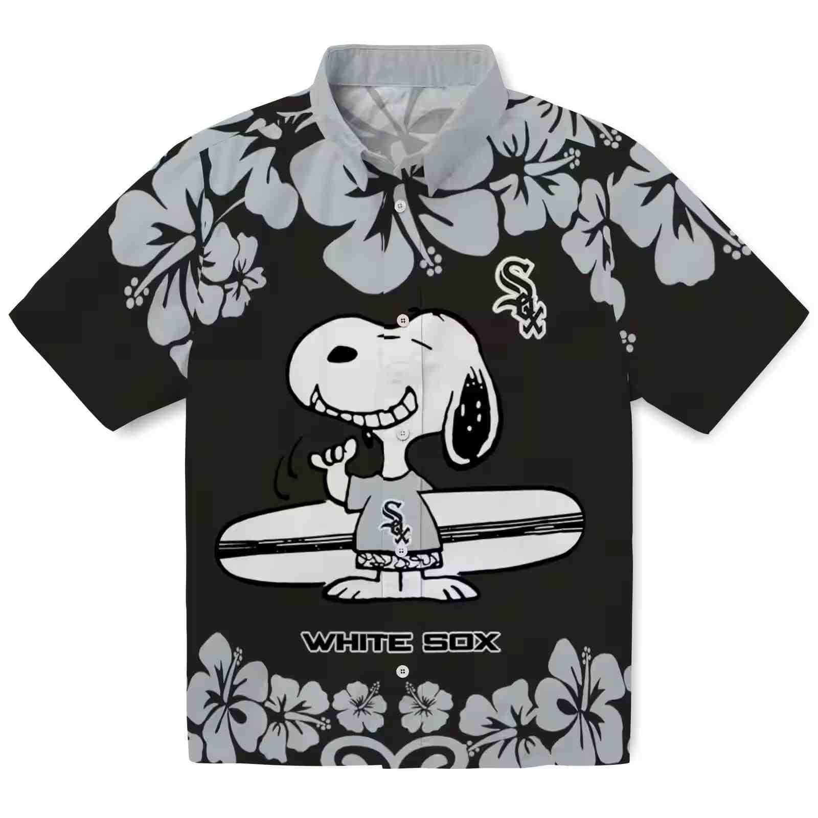 Chicago White Sox Snoopy Surf Black White Hawaiian Shirt