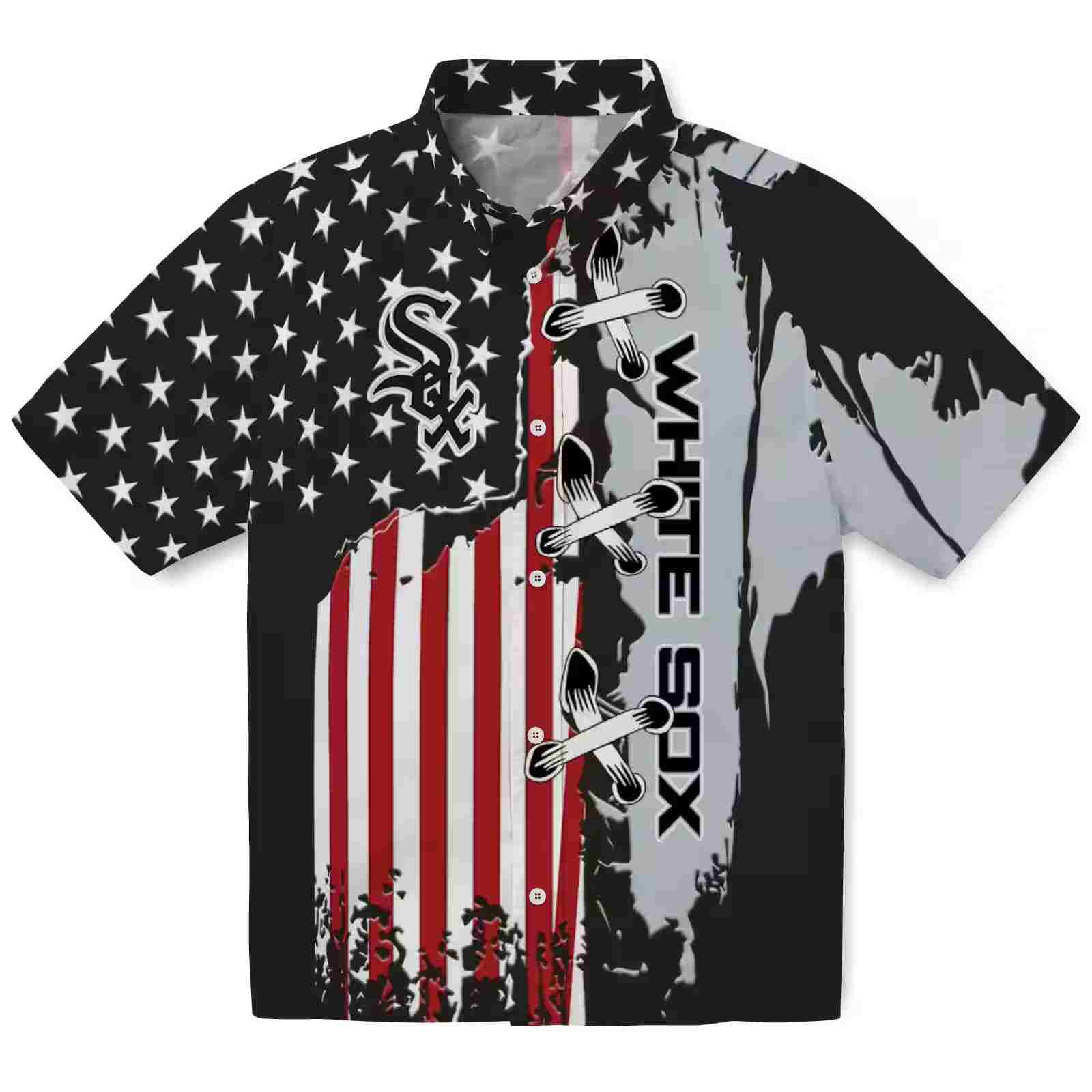 Chicago White Sox Stitched Flag Black Hawaiian Shirt