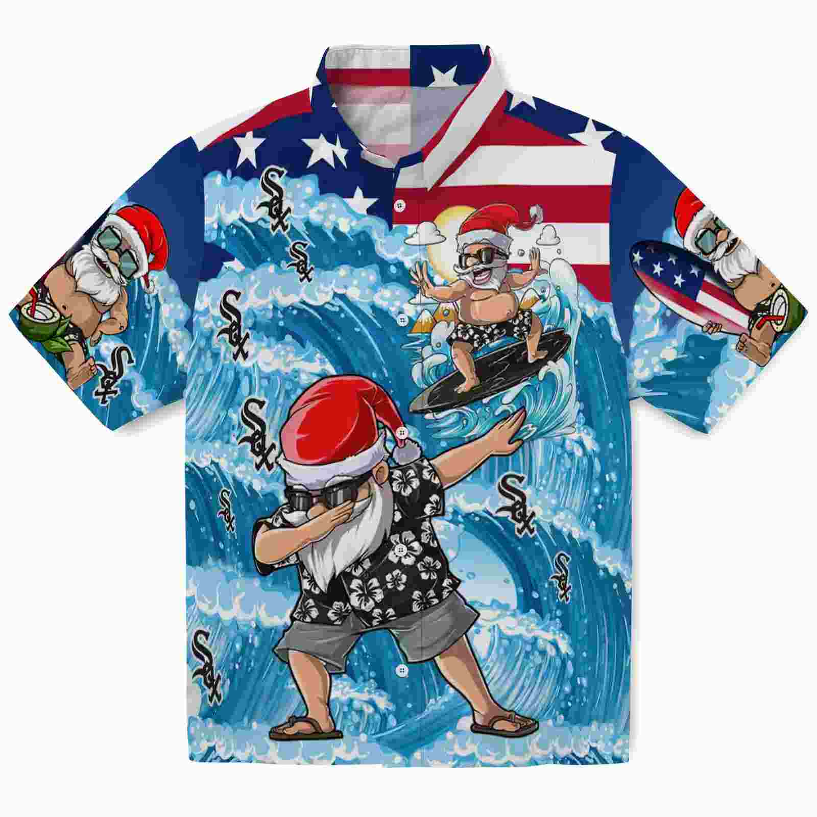 Chicago White Sox Surfing Santa Blue Hawaiian Shirt