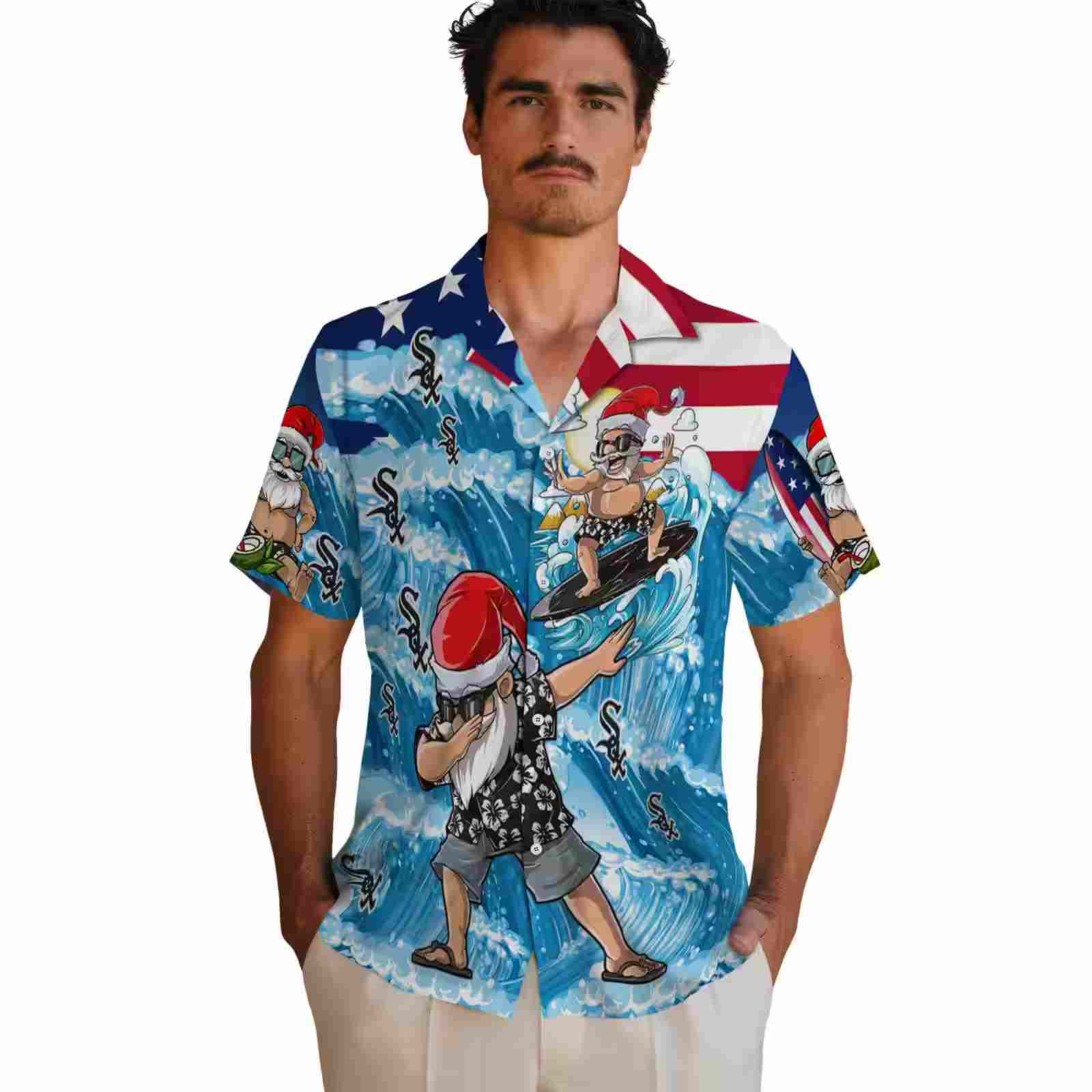 chicago white sox surfing santa blue hawaiian shirt fashion forward