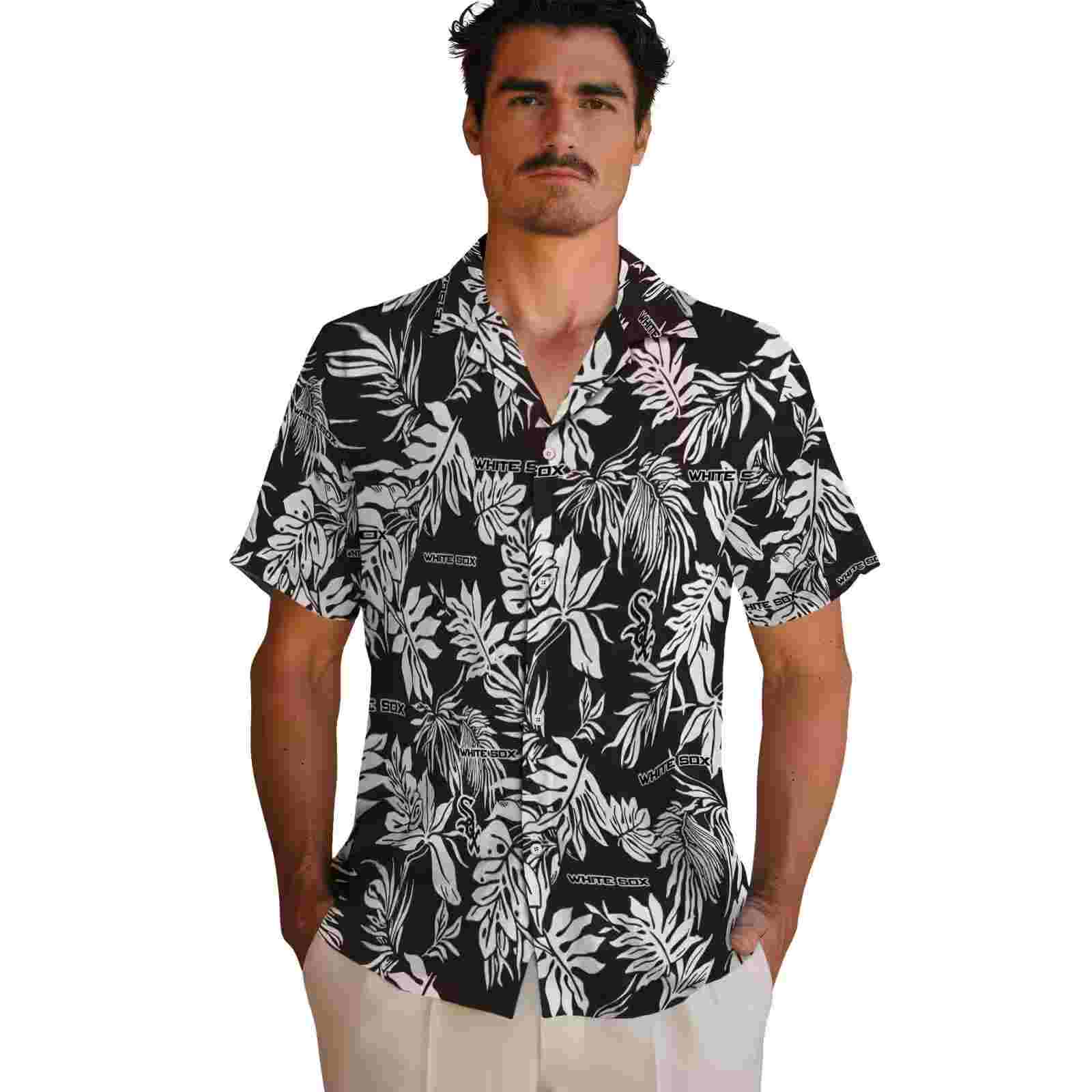 chicago white sox tropical leaf black white hawaiian shirt fashion forward