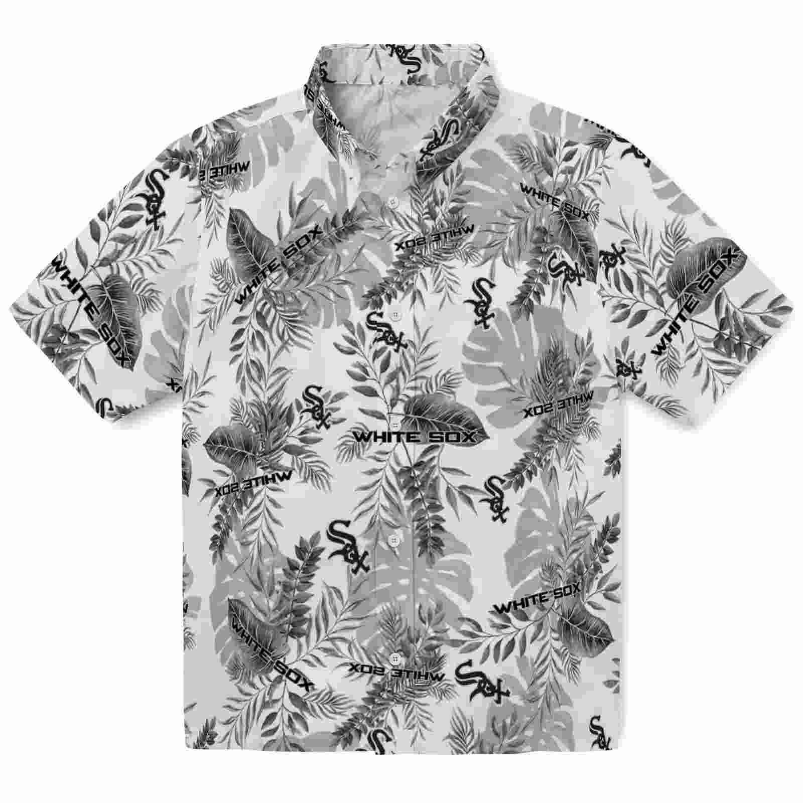 Chicago White Sox Tropical Leaves Black White Hawaiian Shirt