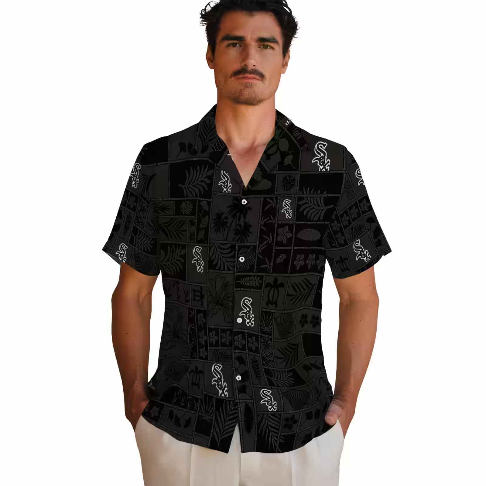 chicago white sox tropical patchwork black hawaiian shirt fashion forward