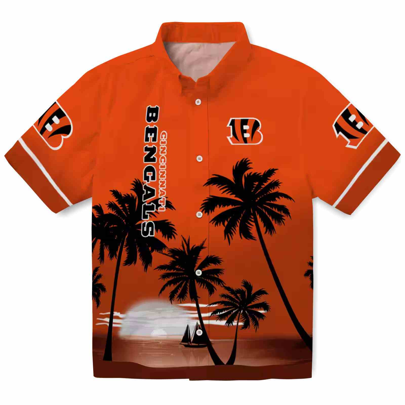 Cincinnati Bengals Beach Sunset Orange Black Hawaiian Shirt