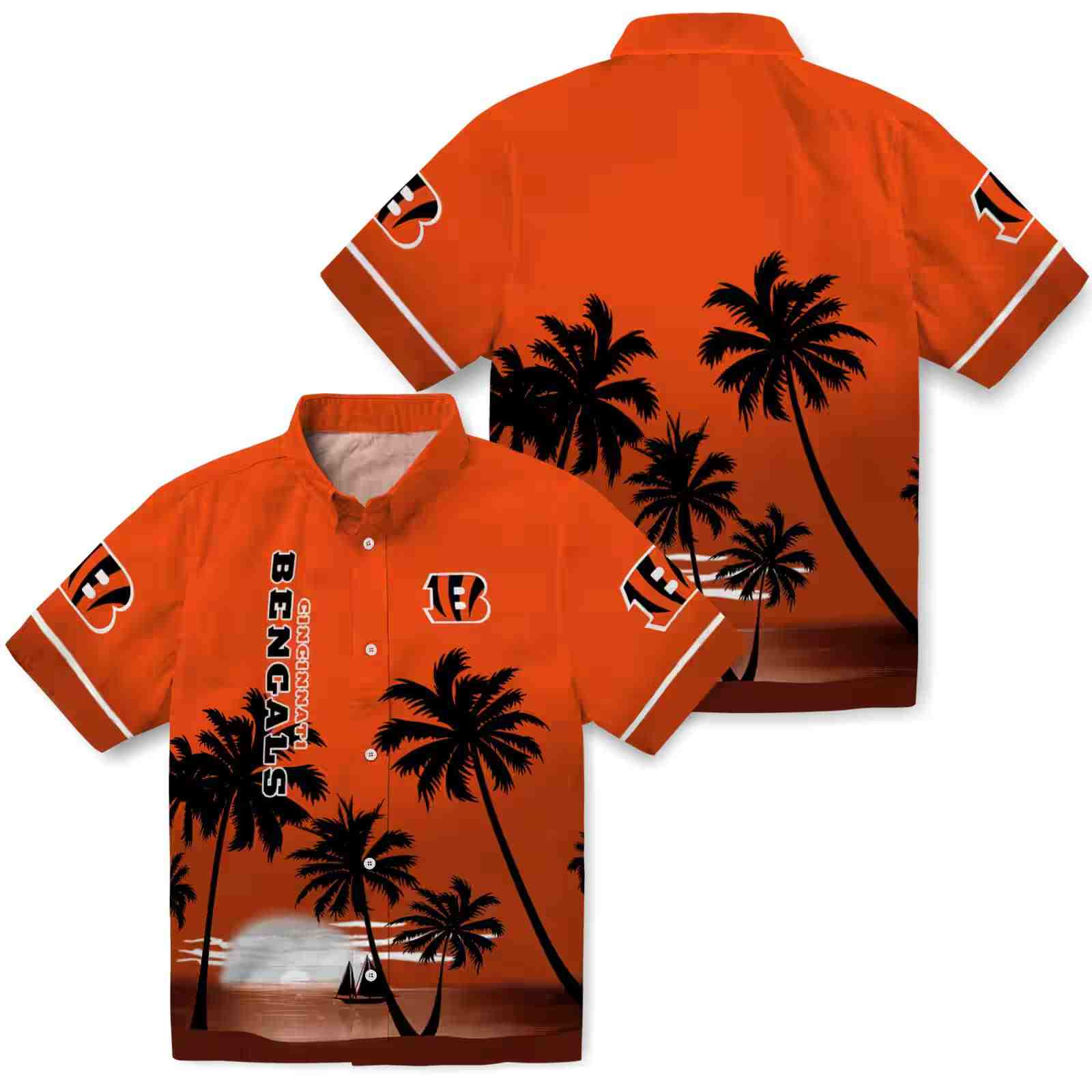 cincinnati bengals beach sunset orange black hawaiian shirt high quality