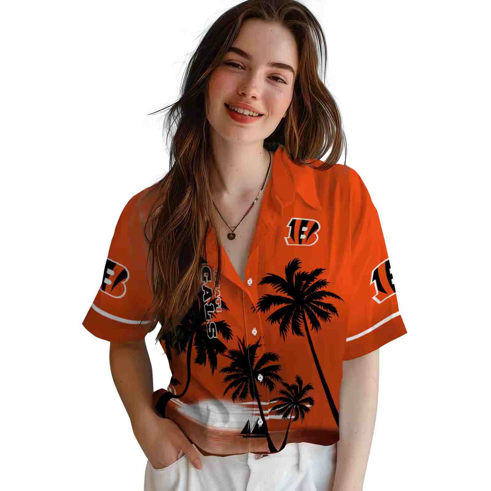 cincinnati bengals beach sunset orange black hawaiian shirt latest model