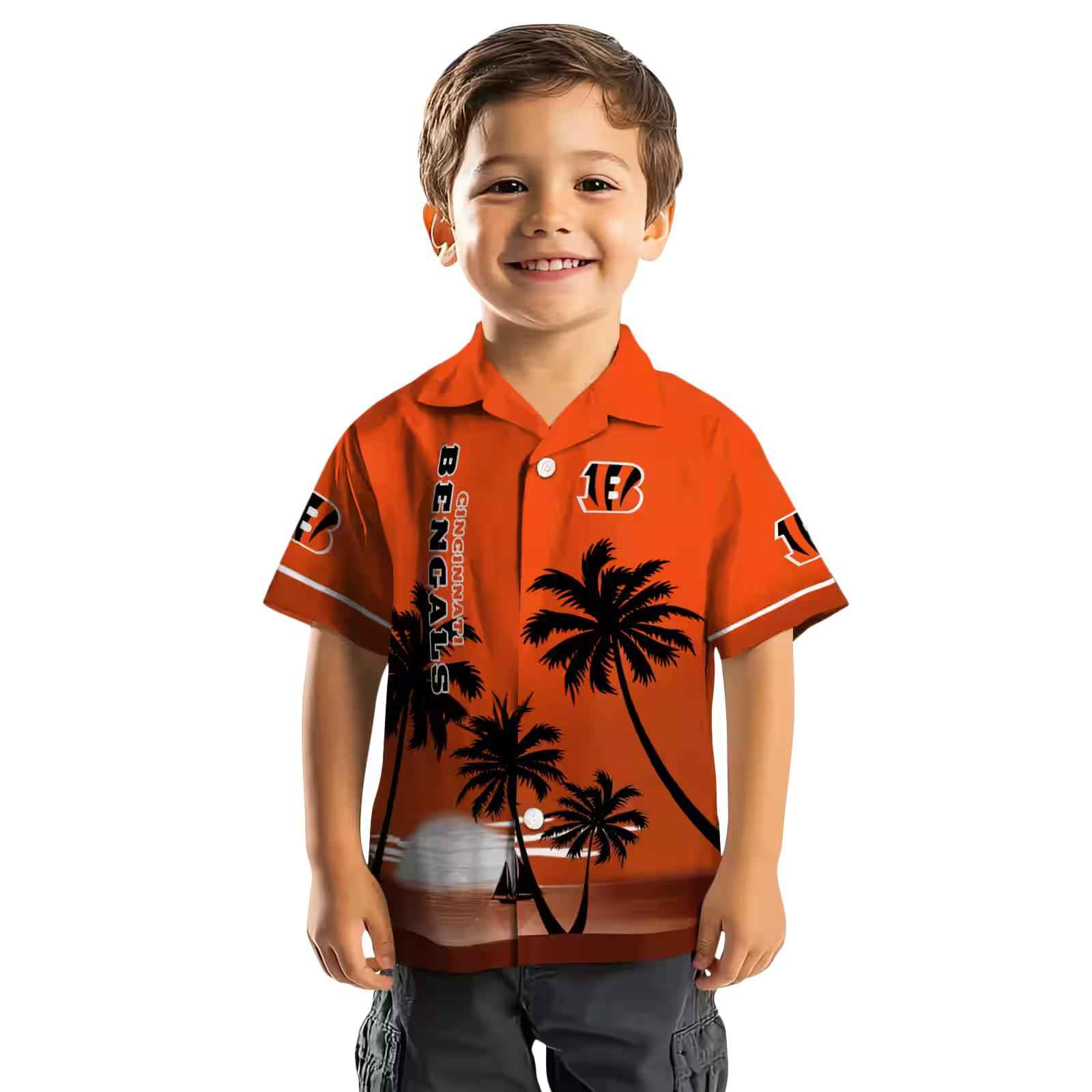 cincinnati bengals beach sunset orange black hawaiian shirt top rated