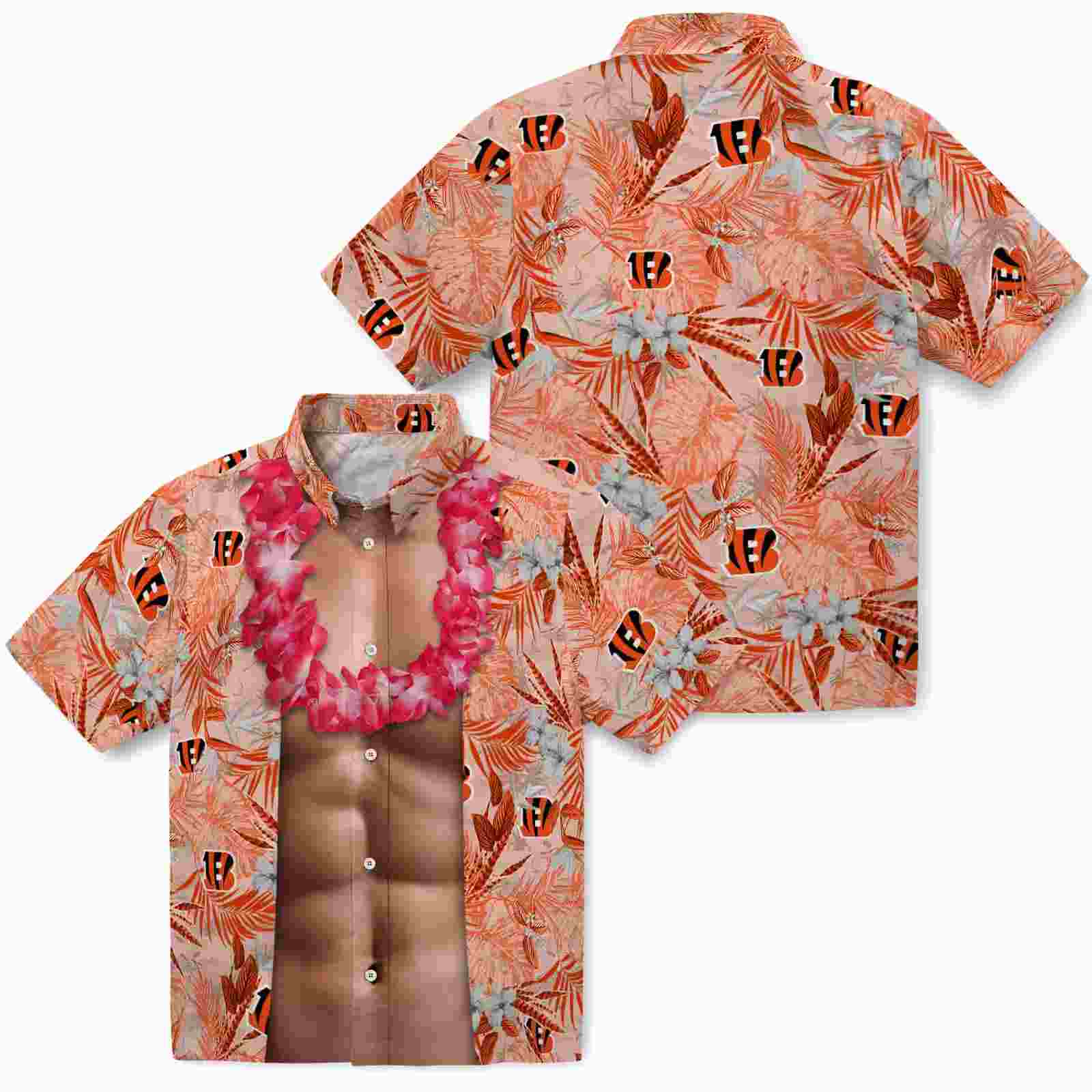 cincinnati bengals chest illusion orange hawaiian shirt high quality